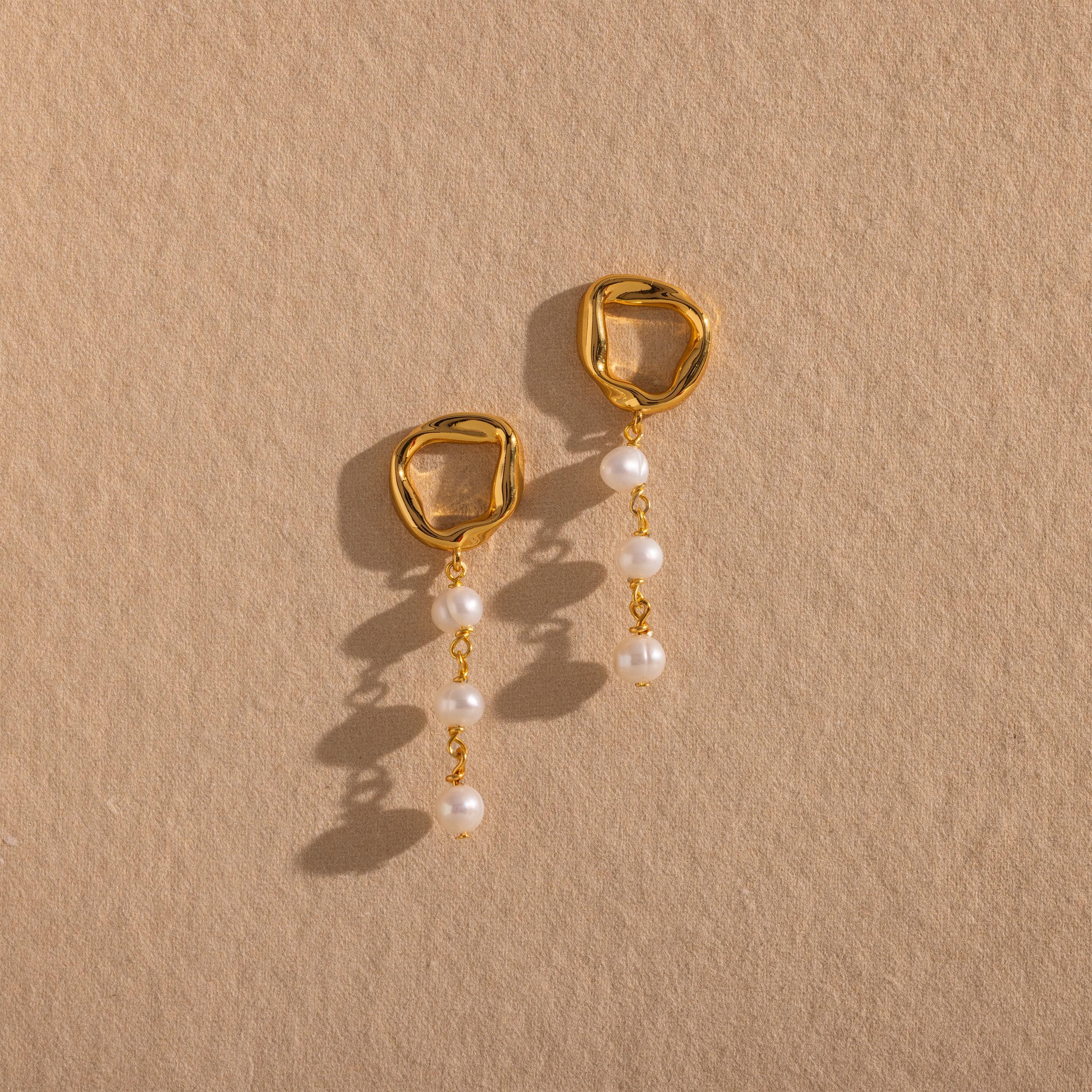 Abstract Pearl Trio Drop Earrings in 18K Gold - Image 5
