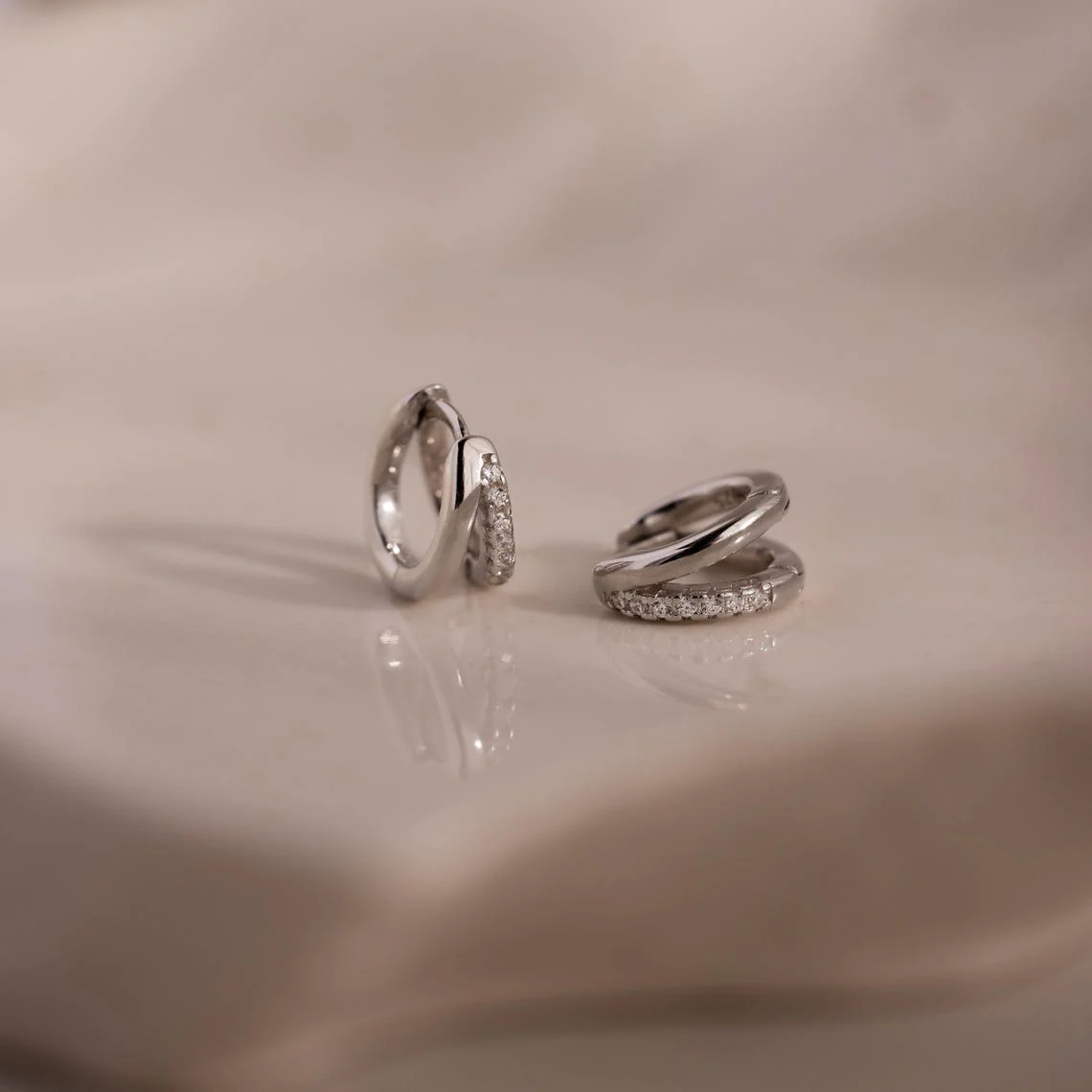 Amelia Duo Huggies in Silver - Image 3