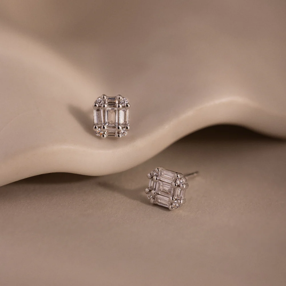 Arabella Diamond Studs in Silver