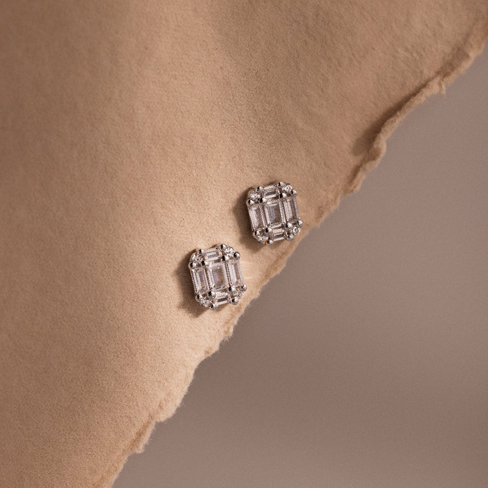 Arabella Diamond Studs in Silver - Image 3