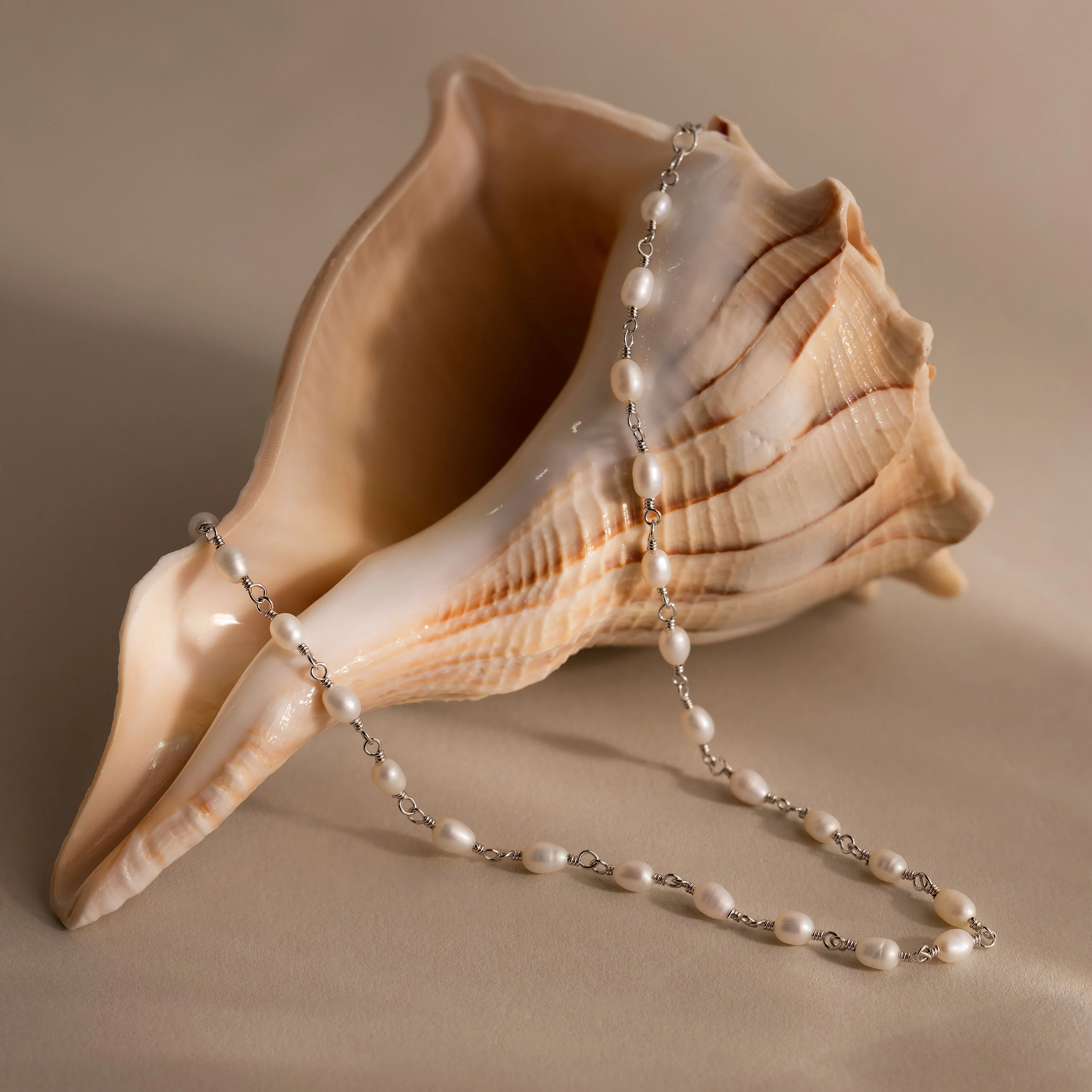Aurora Pearl Station Necklace in Silver - Image 5