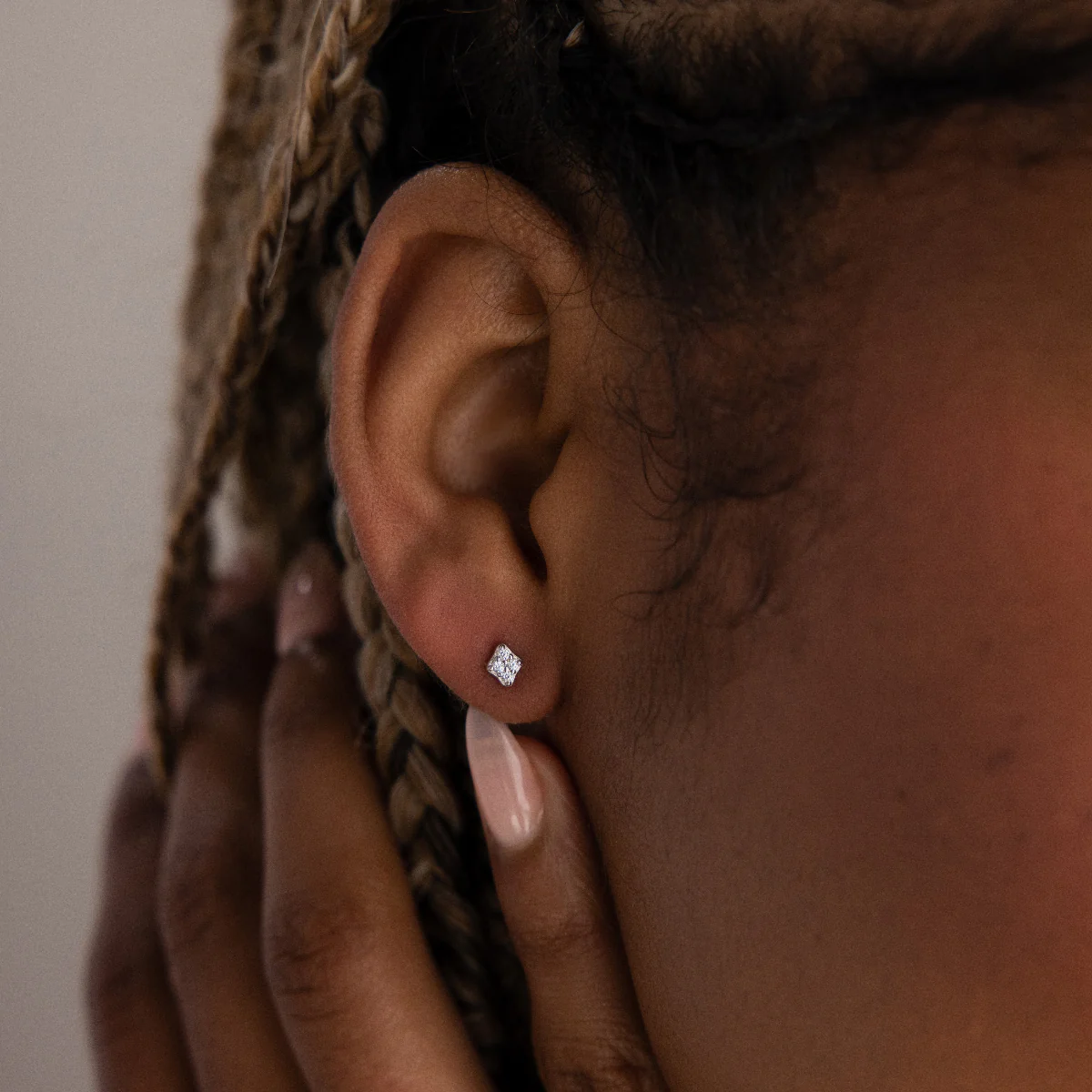 Avery Geometric Diamond Studs in Silver - Image 2