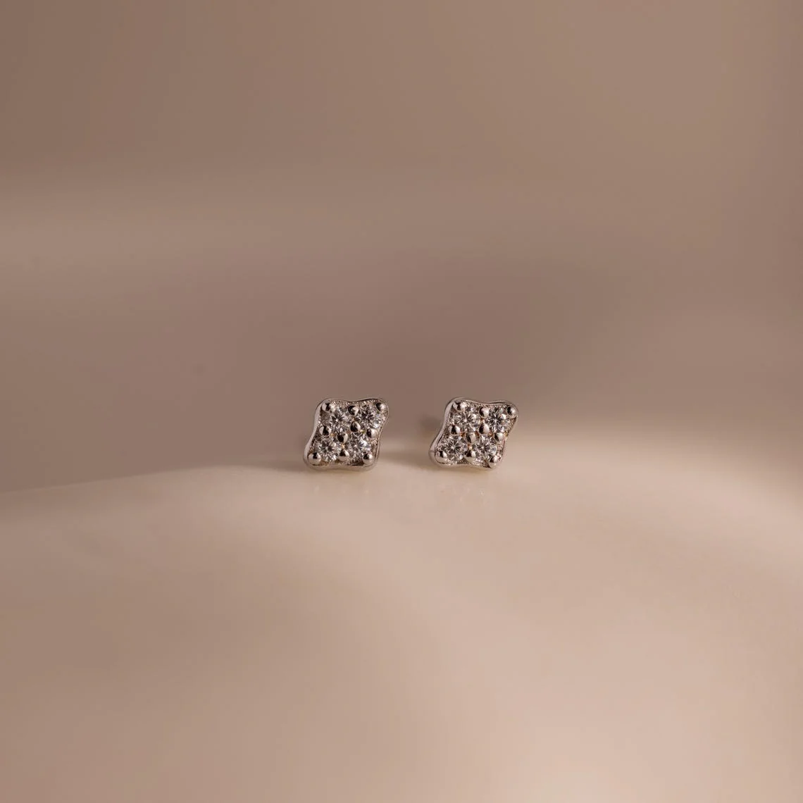Avery Geometric Diamond Studs in Silver - Image 3