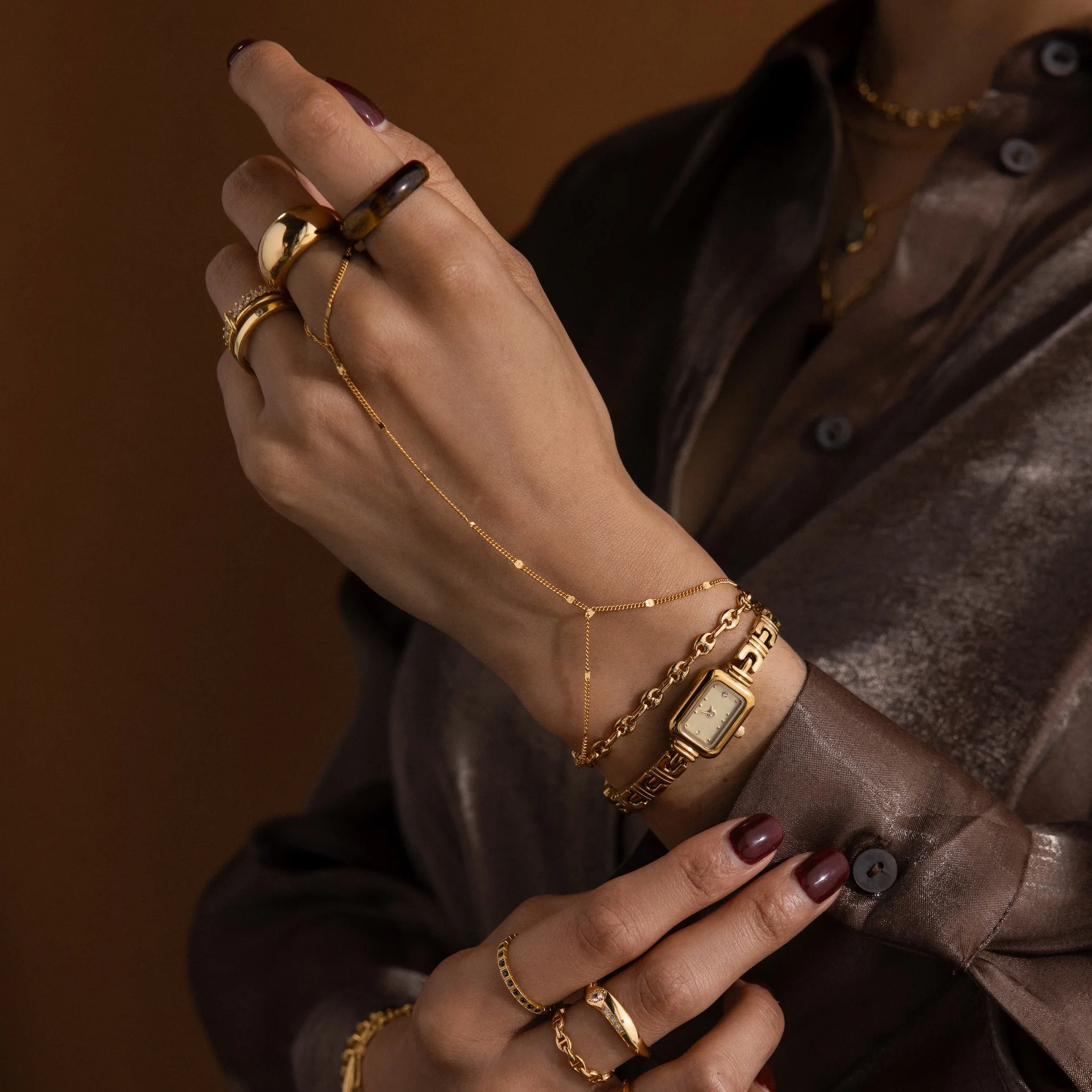 Beaded Hand Chain Bracelet in 18K Gold - Image 5