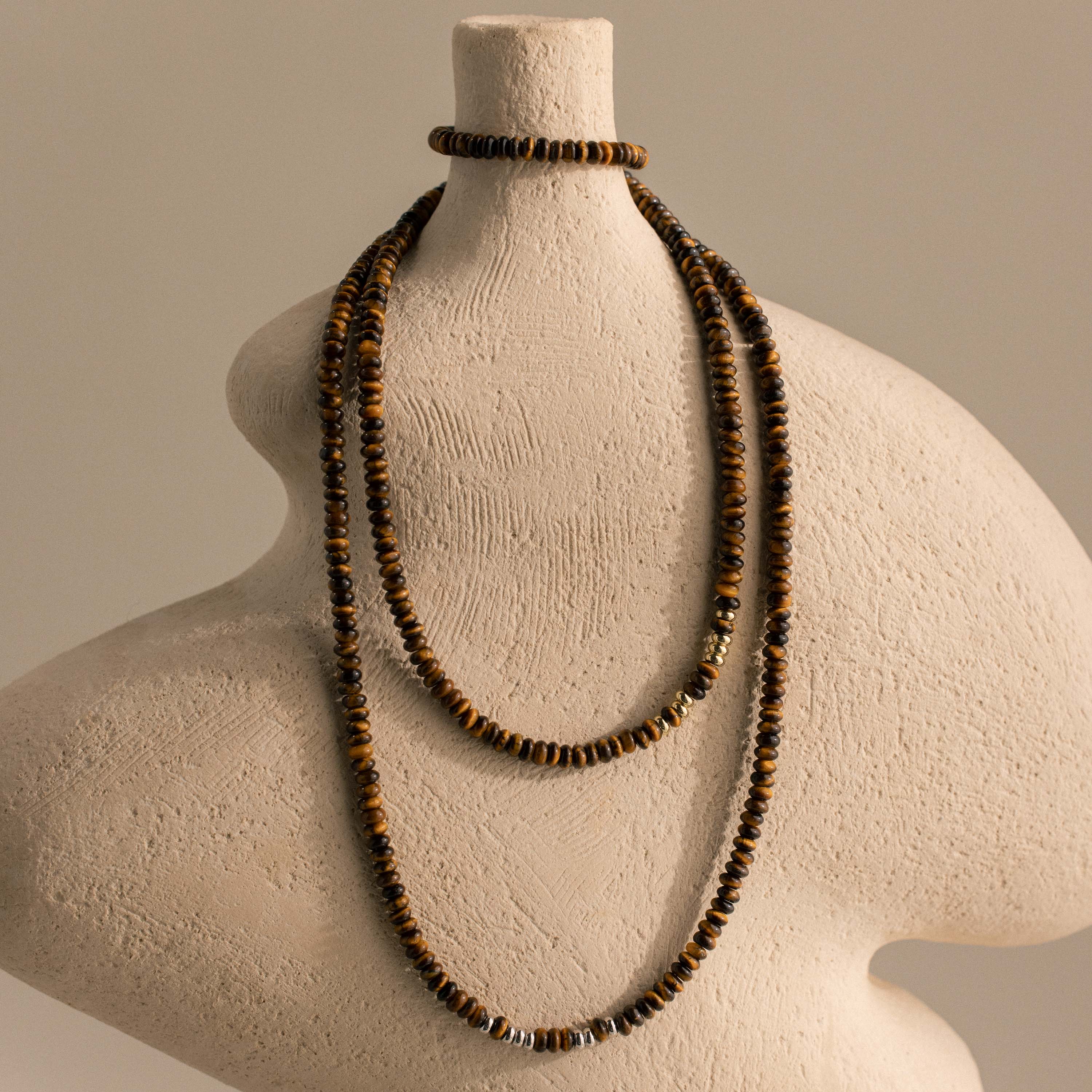 Beaded Tiger's Eye Necklace in 18K Gold - Image 6