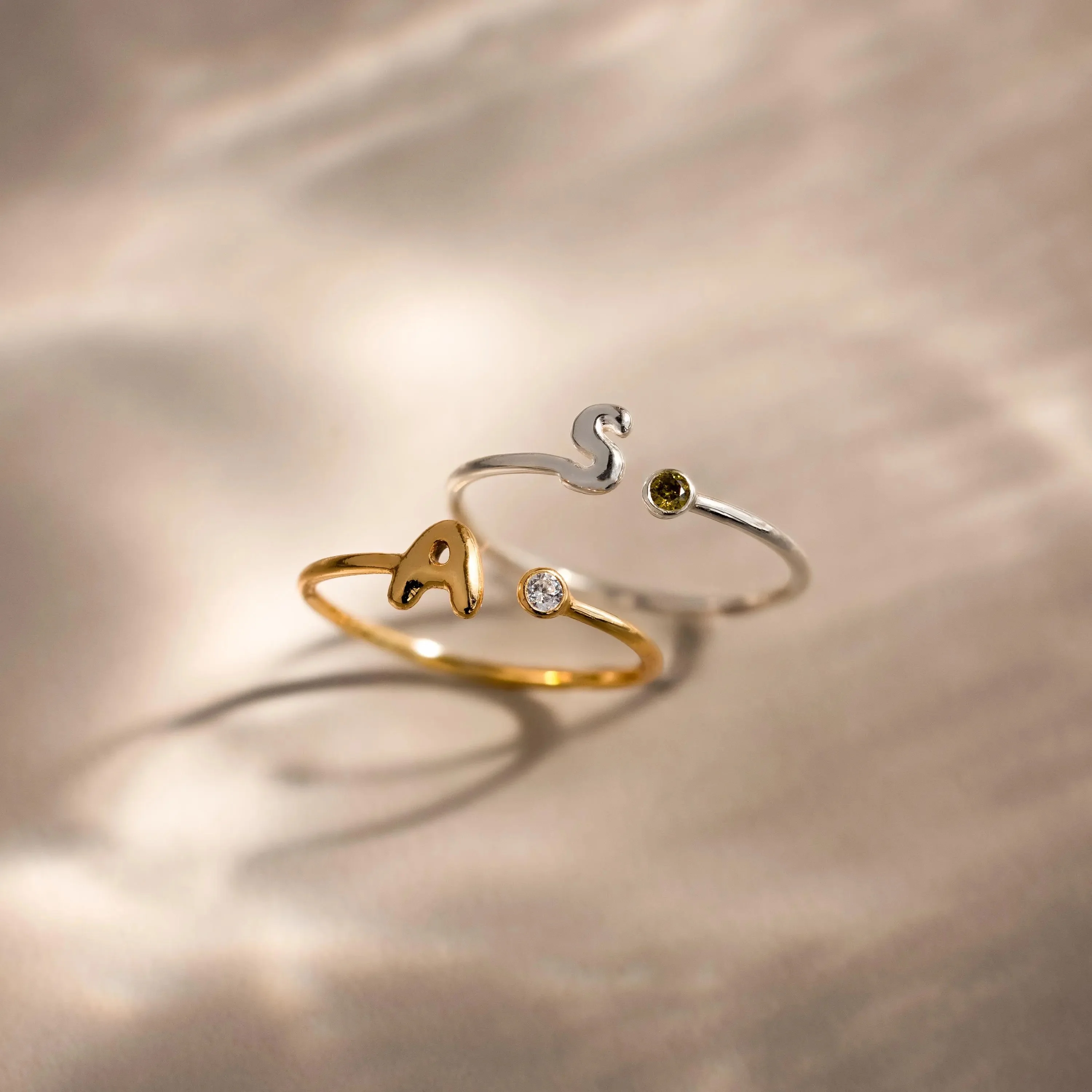 Bubble Initial Birthstone Ring - Image 5
