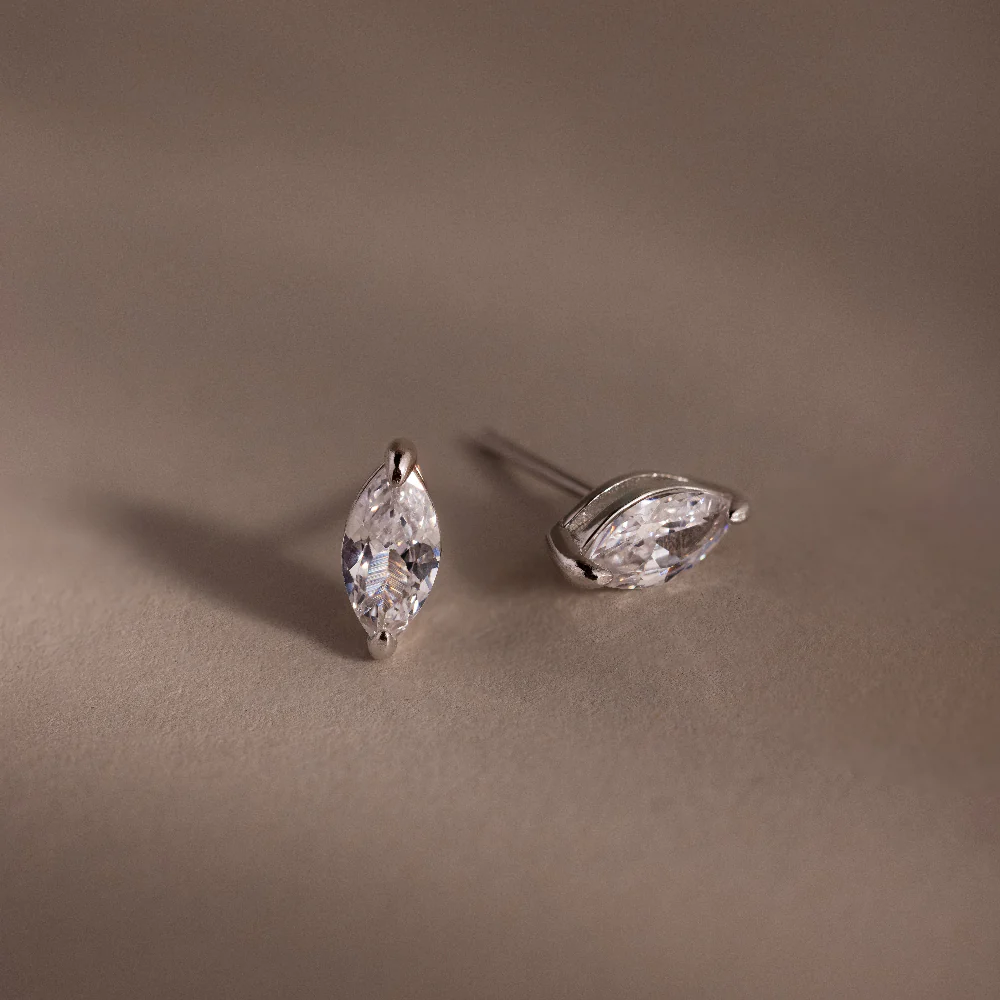Classic Marquise Diamond Studs in Silver