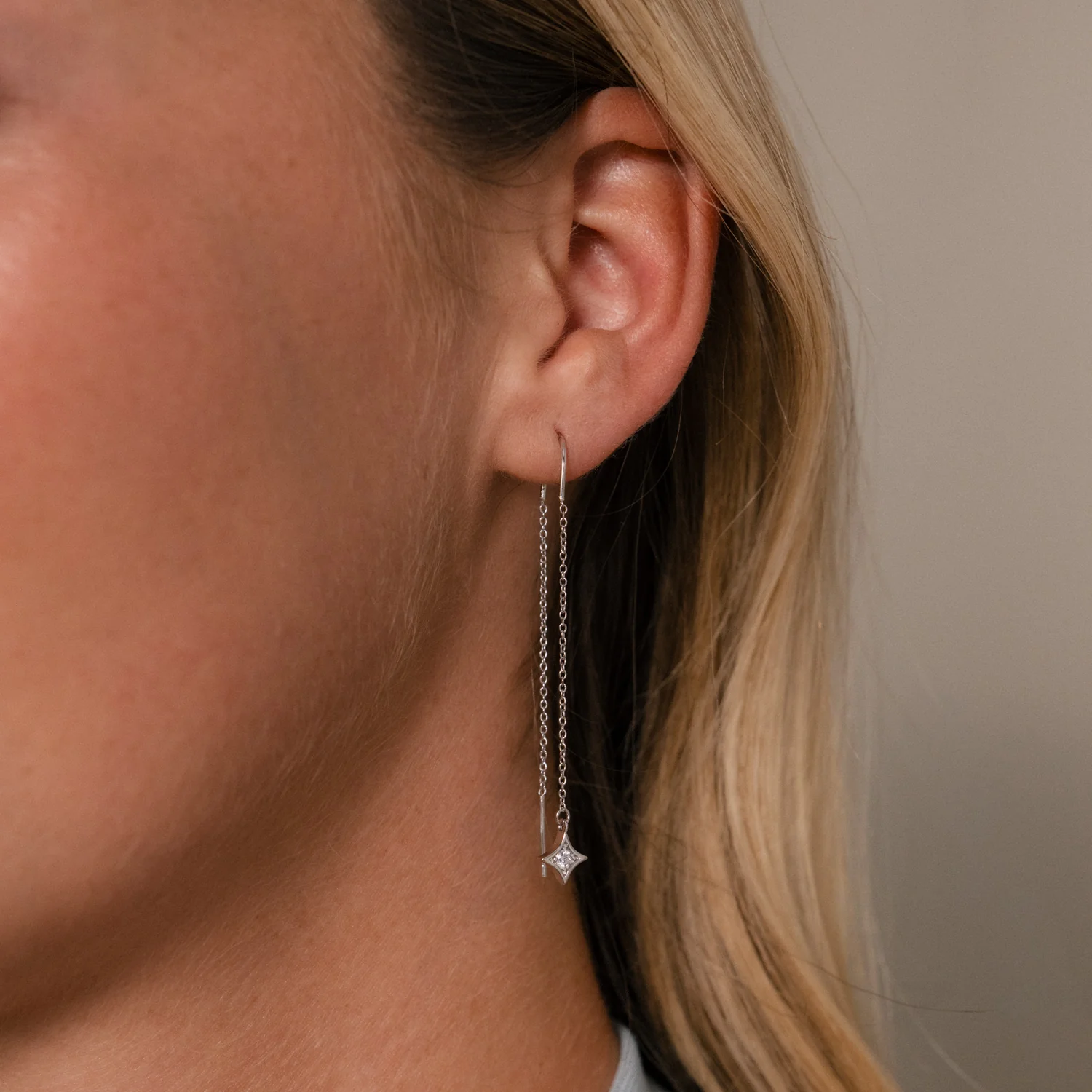 Cosmic Star Threader Earrings in Silver - Image 2