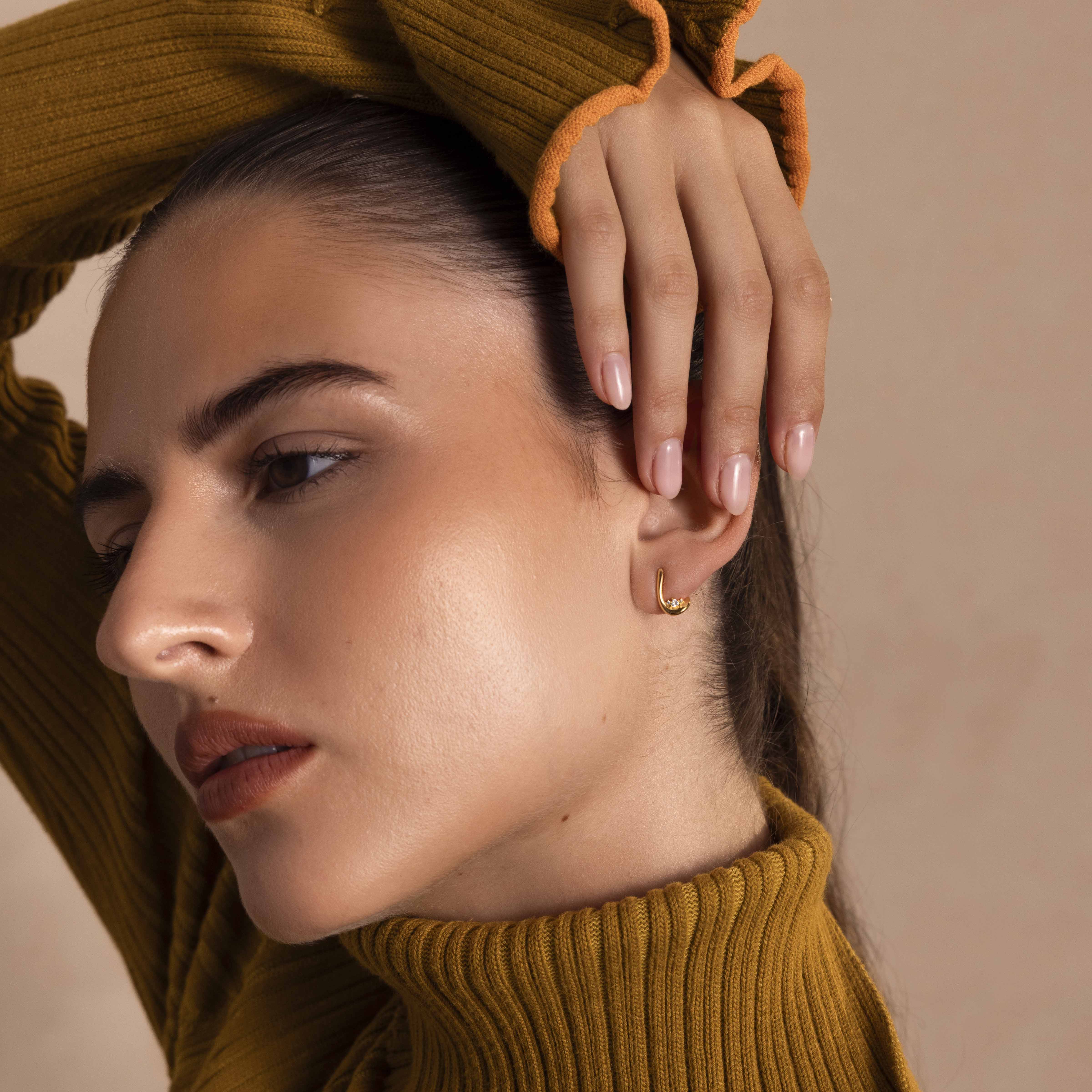 Curved Diamond Teardrop Hoops in 18K Gold - Image 6