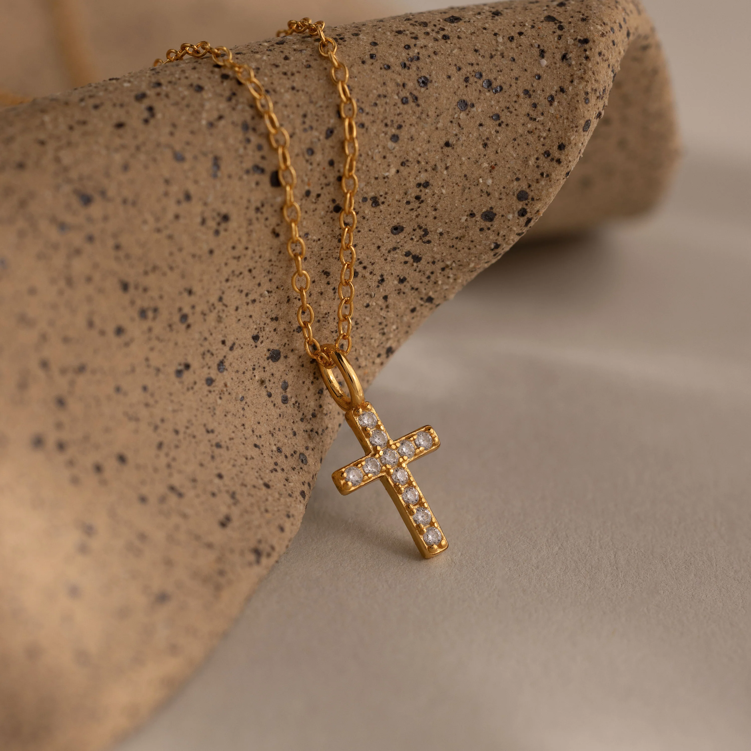 Dainty Diamond Cross Necklace in 18K Gold - Image 3