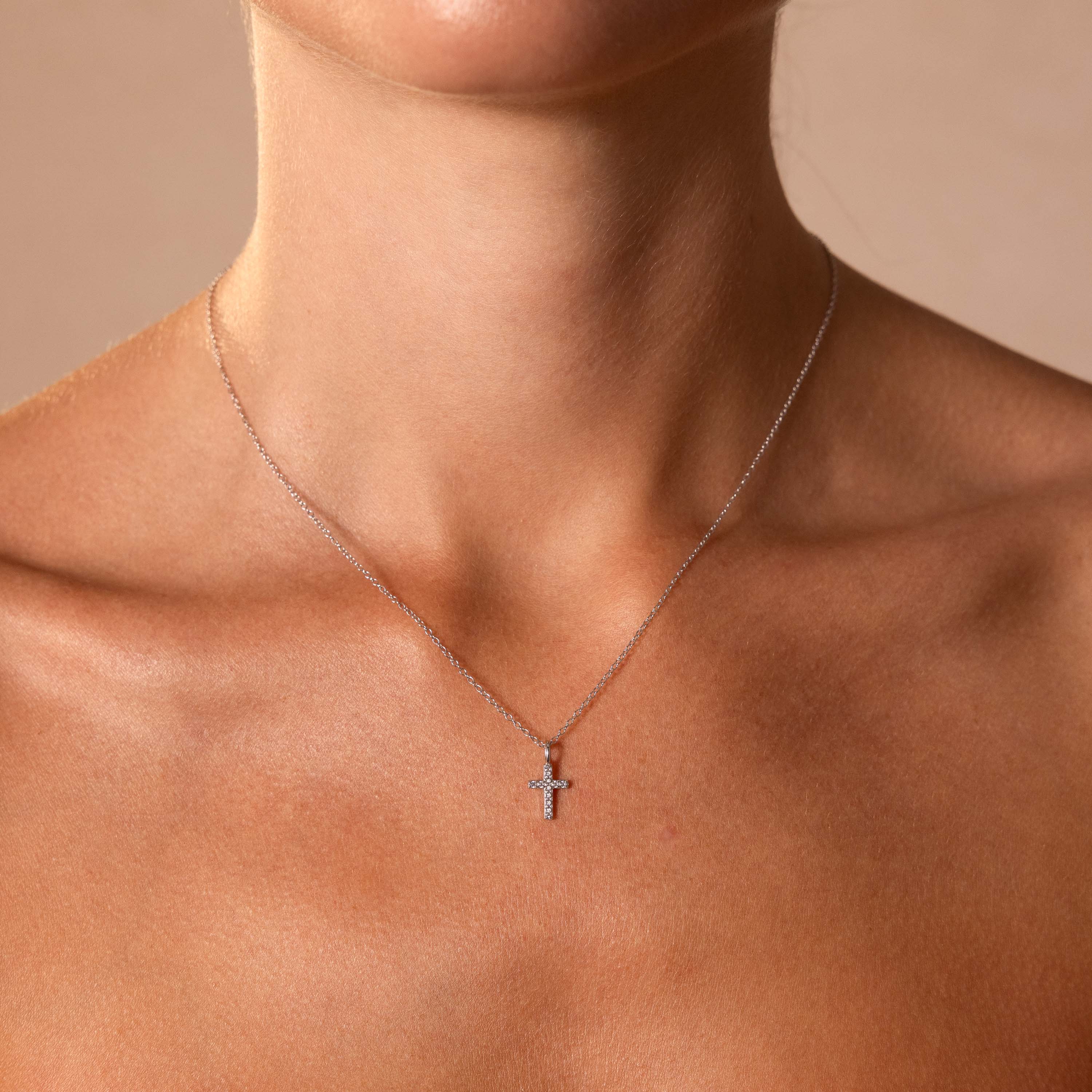 Dainty Diamond Cross Necklace in Sterling Silver - Image 2
