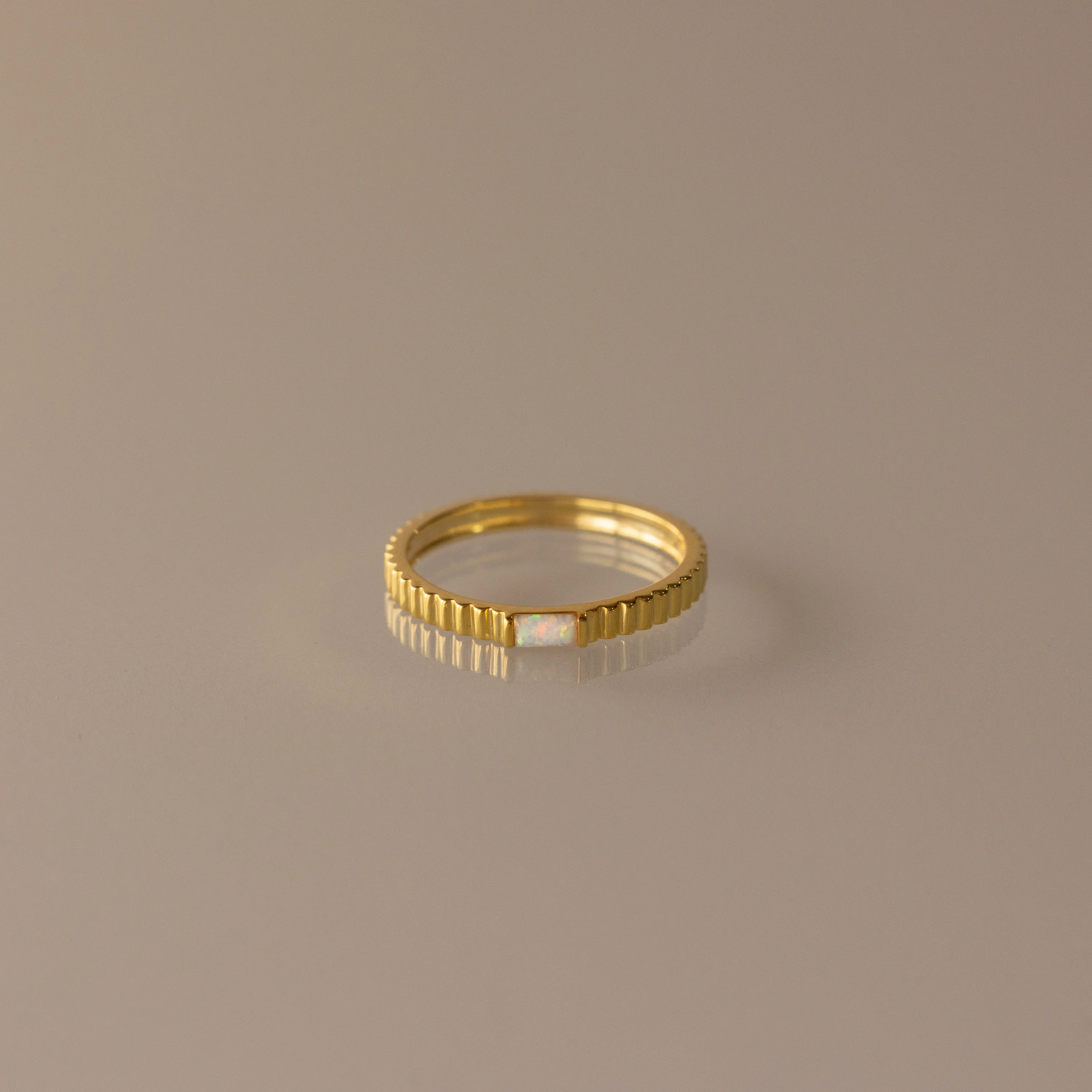 Dainty Ribbed Birthstone Ring - Image 8