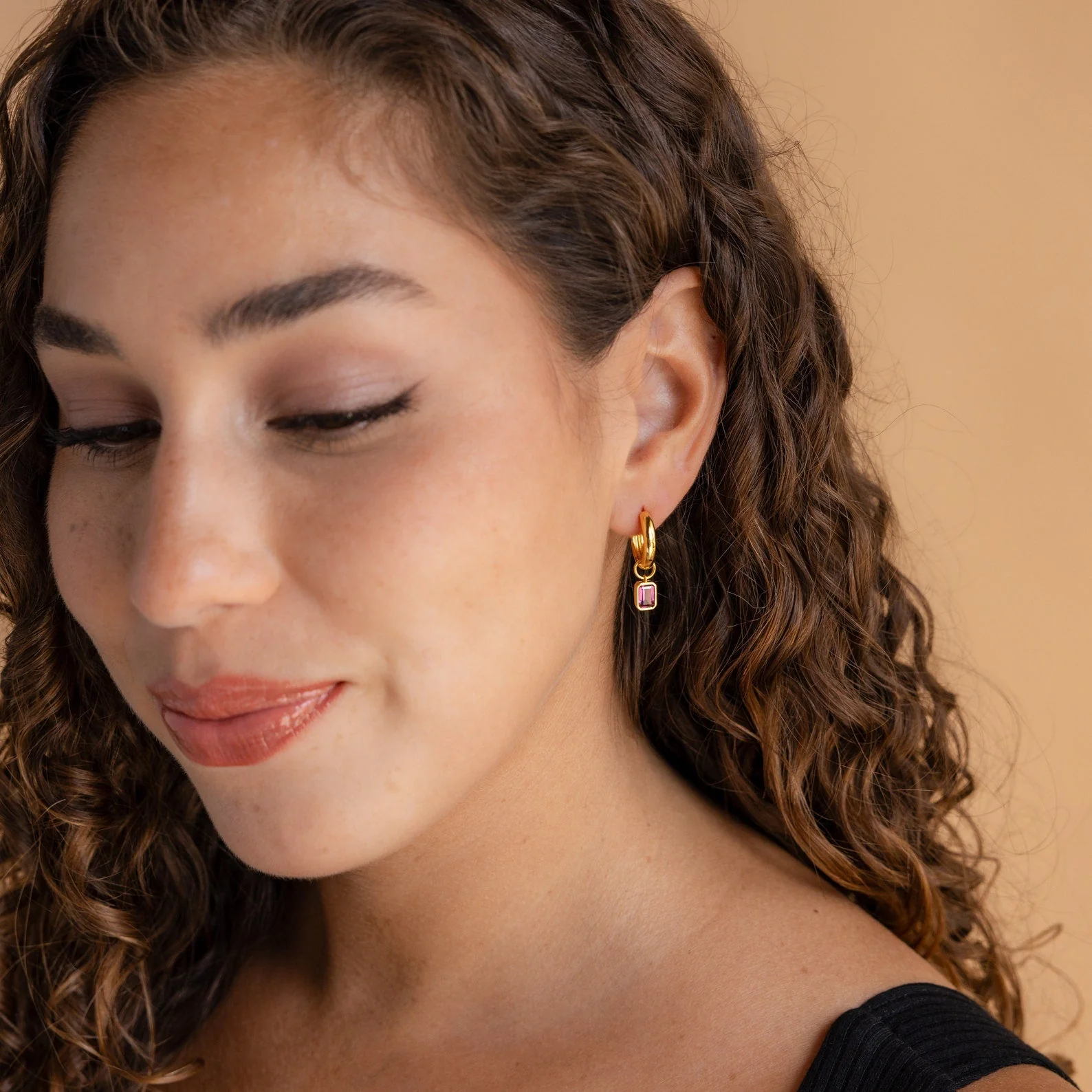 Dangling Emerald Birthstone Hoops - Image 6