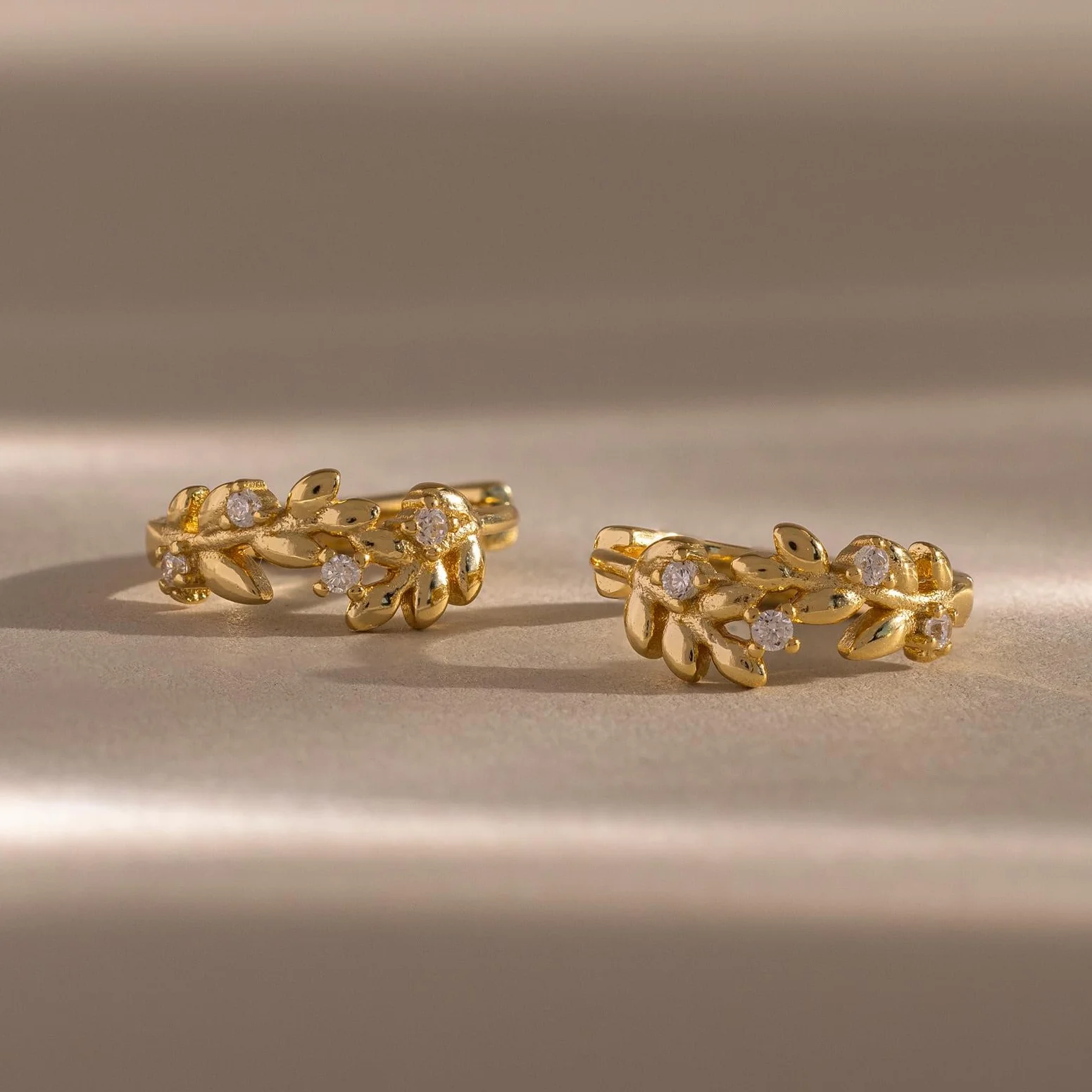 Diamond Leaf Hoops in 18K Gold - Image 3