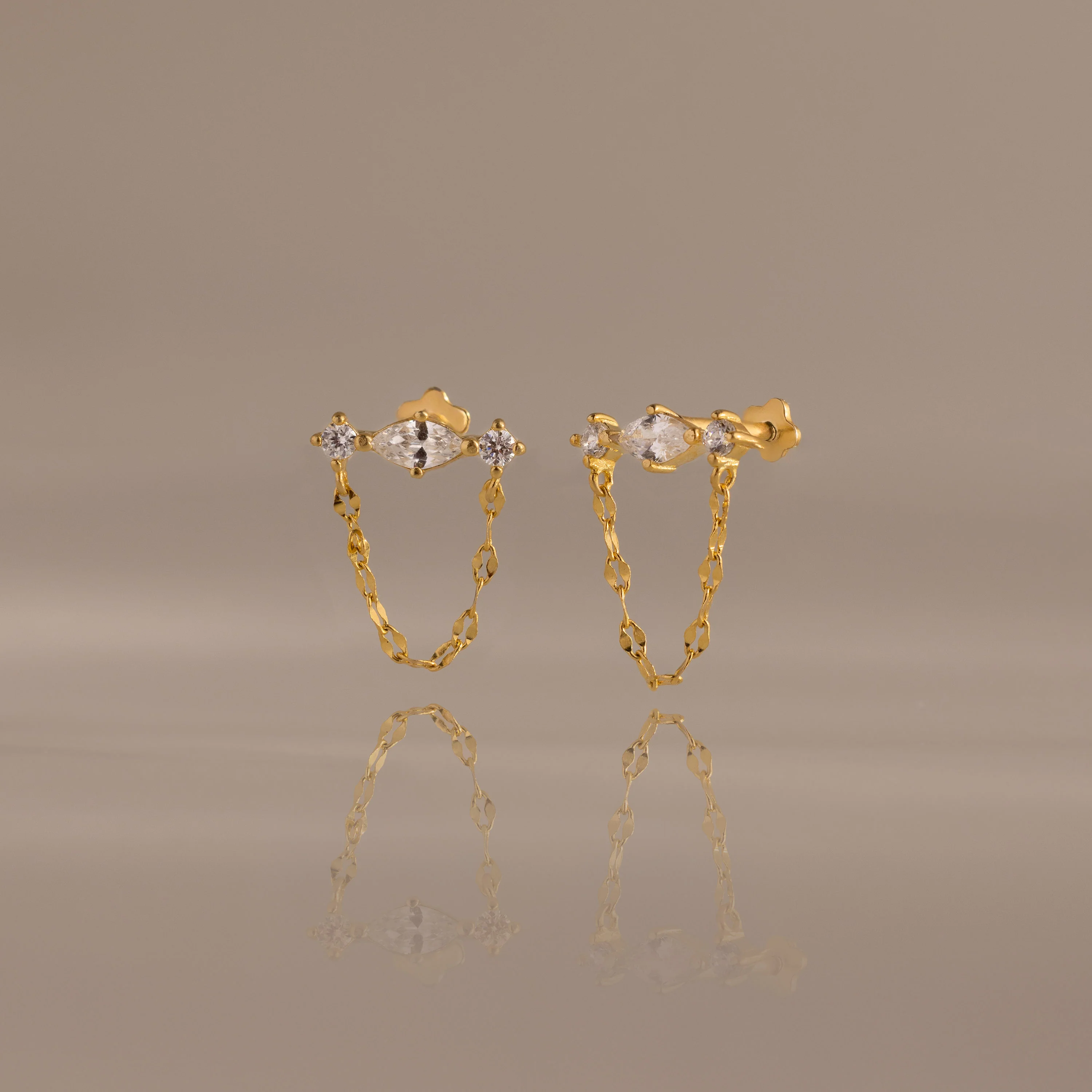 Diamond Marquise Chain Flat Back Studs