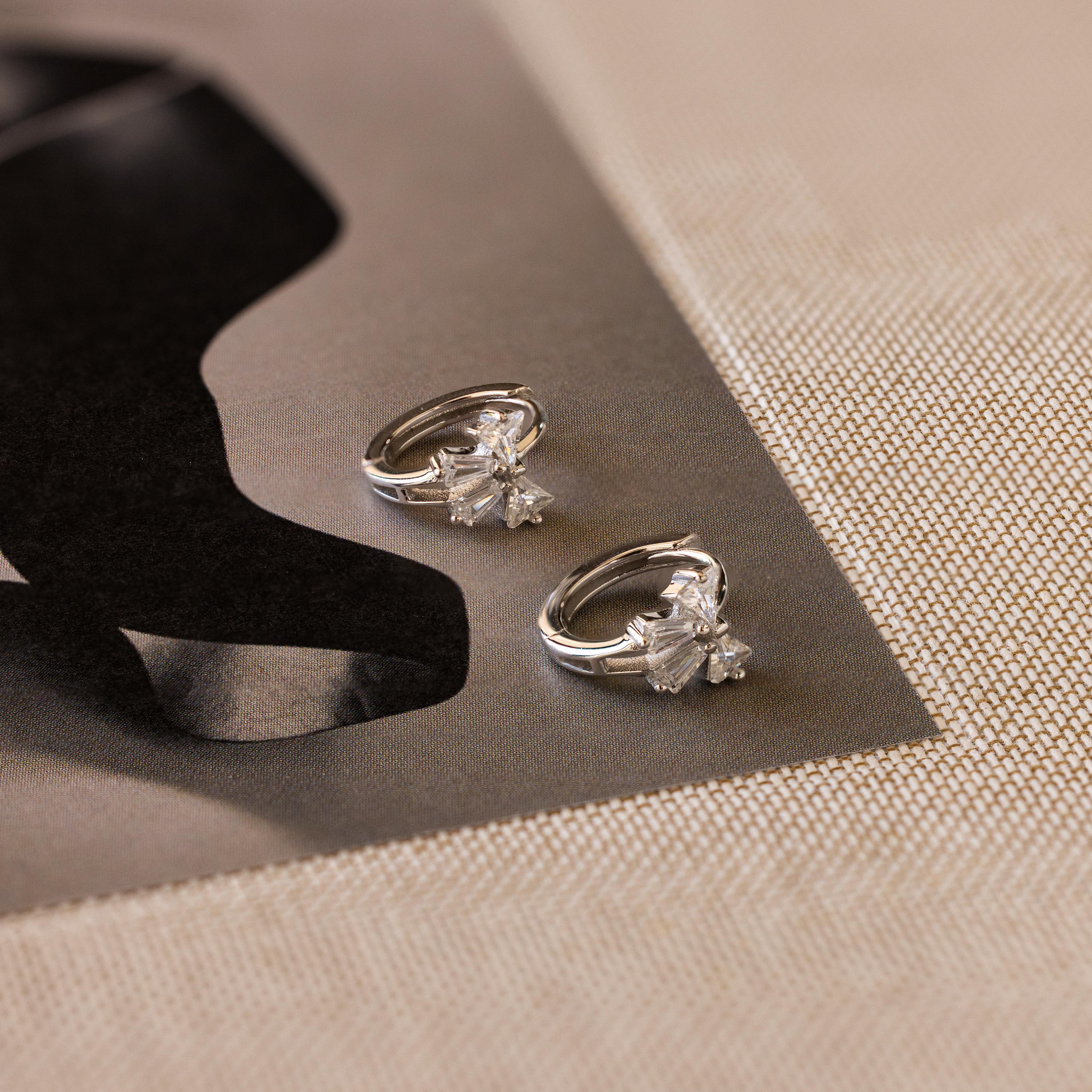 Diamond Ribbon Bow Huggies - Image 3