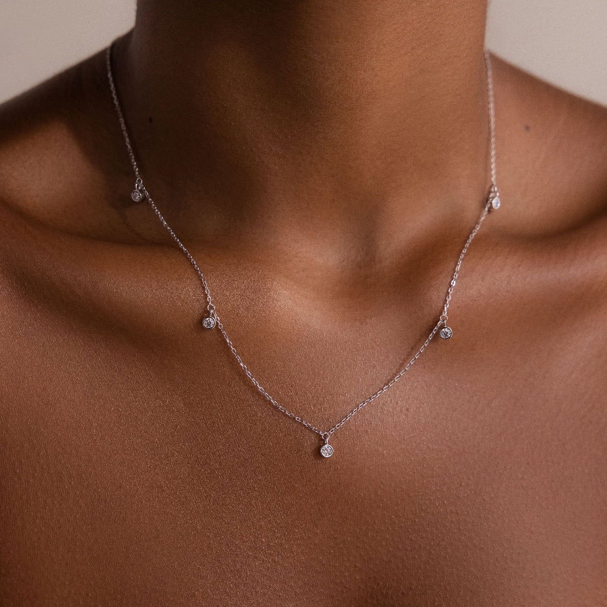 Diamond Station Necklace in Silver