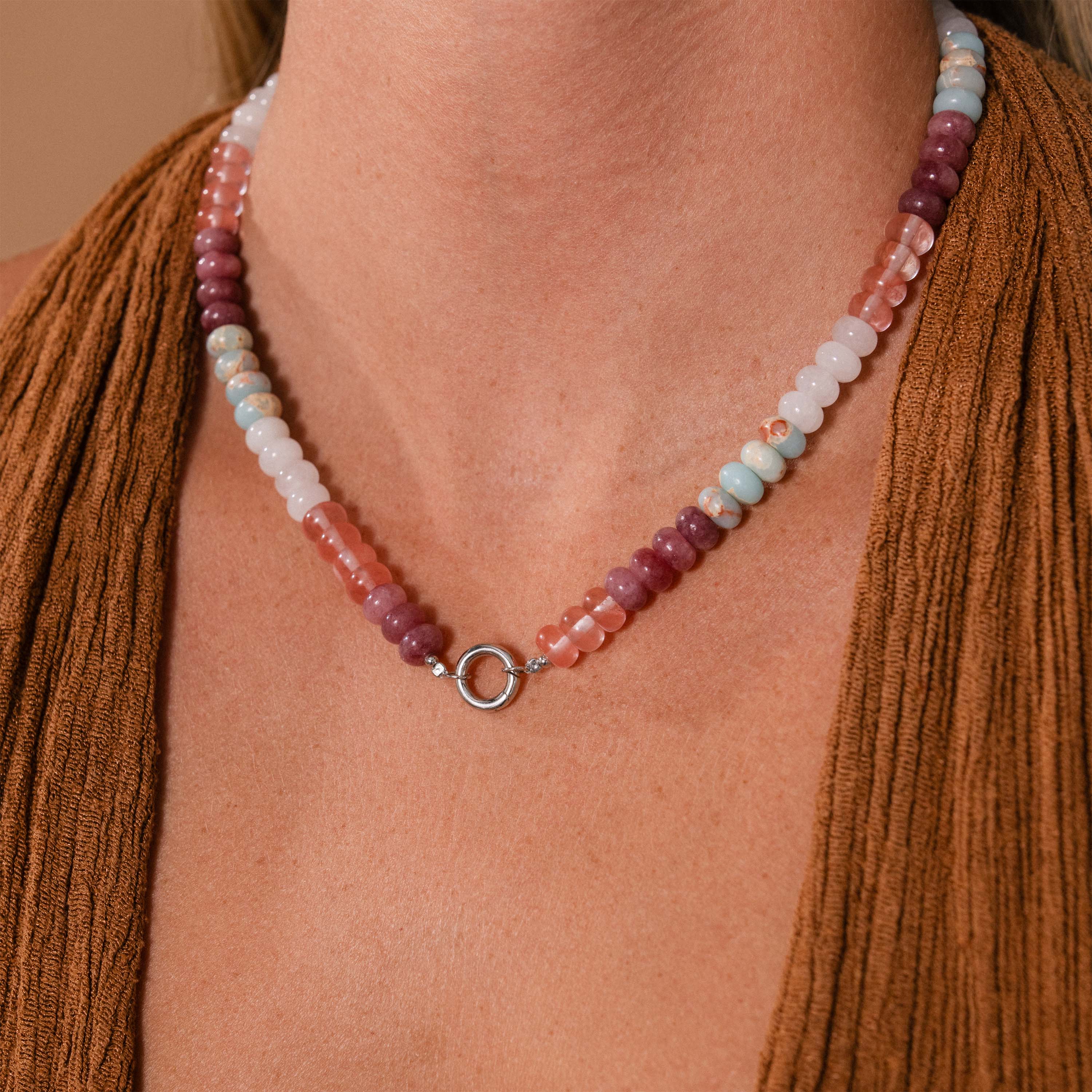 Ember Beaded Charm Necklace in Silver - Image 2