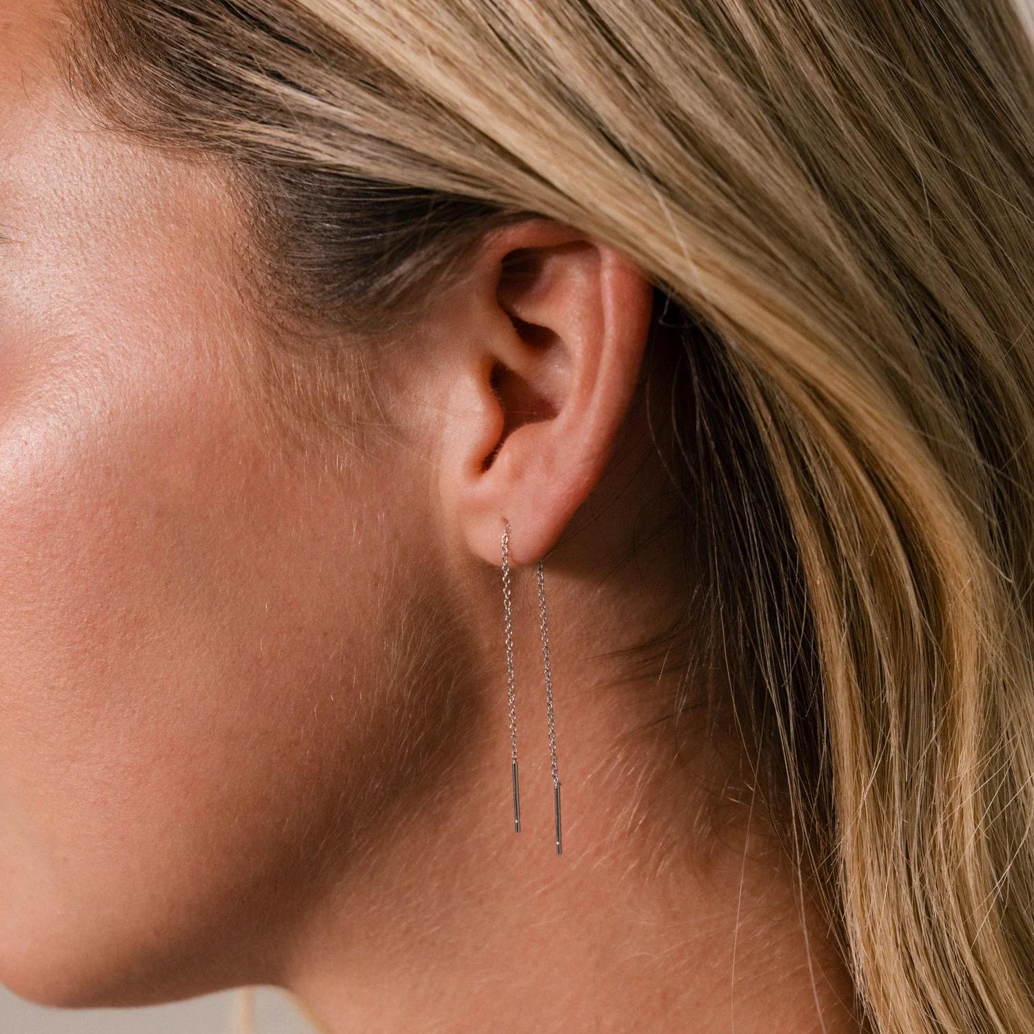 Essential Threader Earrings in Silver - Image 2