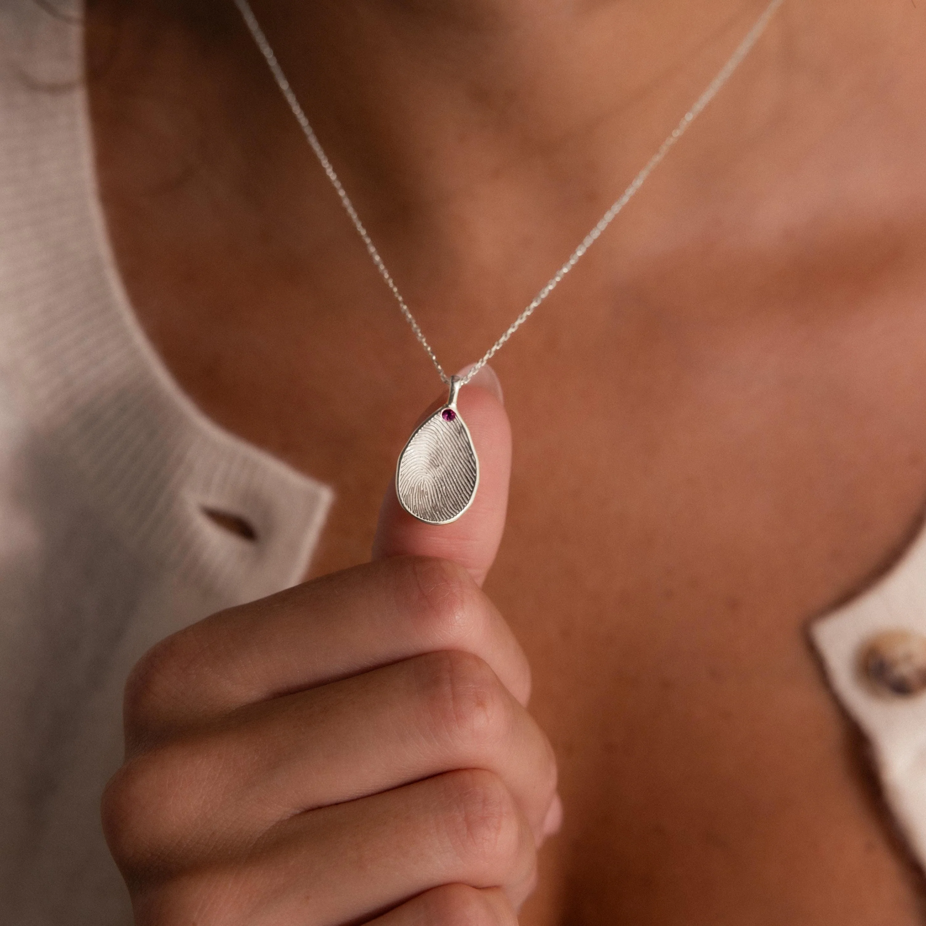 Fingerprint Birthstone Teardrop Necklace - Image 4