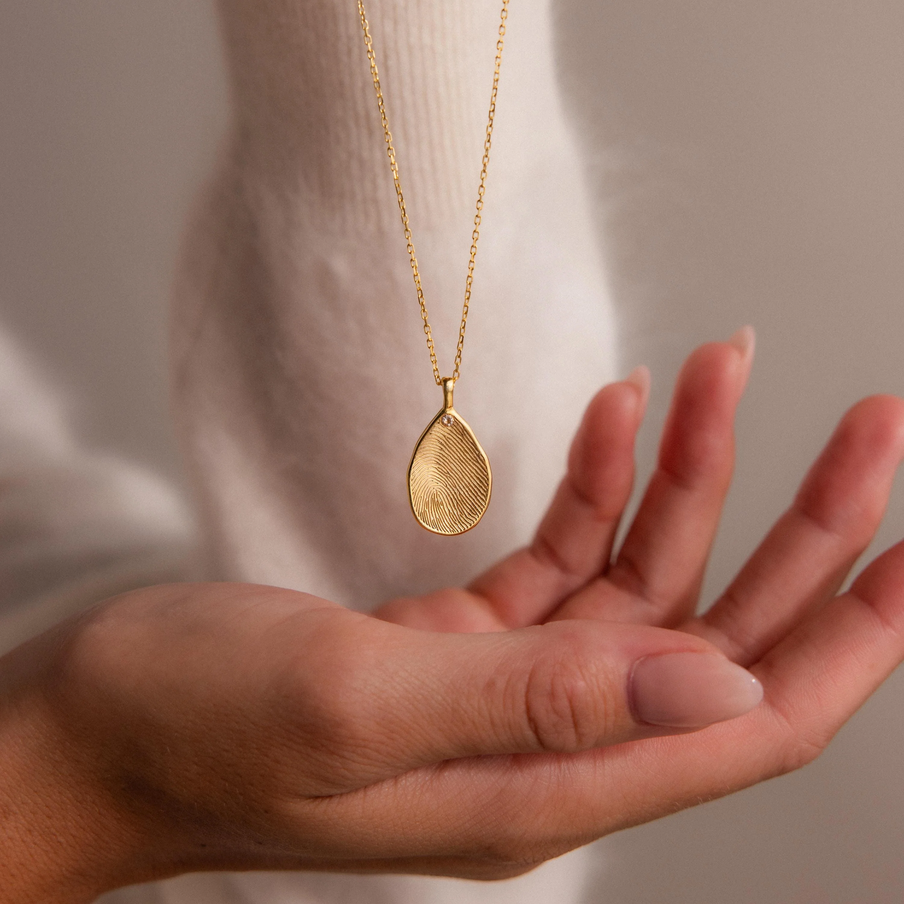 Fingerprint Birthstone Teardrop Necklace - Image 5