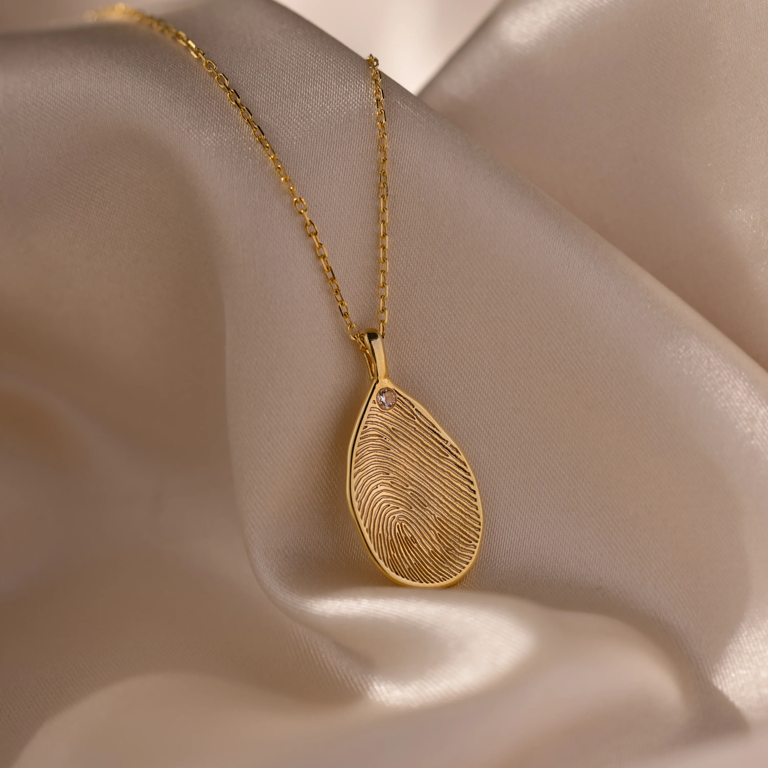 Fingerprint Birthstone Teardrop Necklace - Image 7