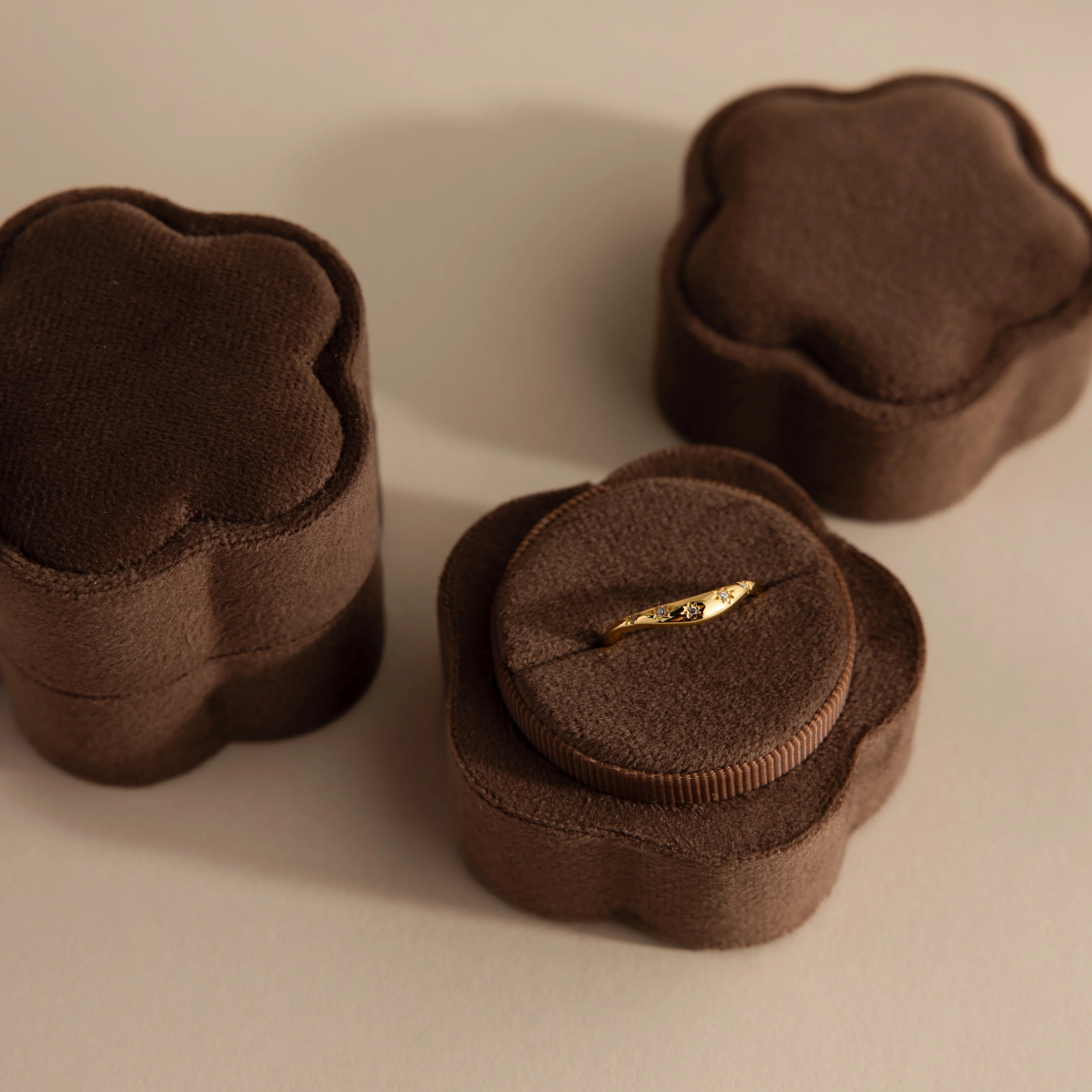 Pink Flower Velvet Ring Box