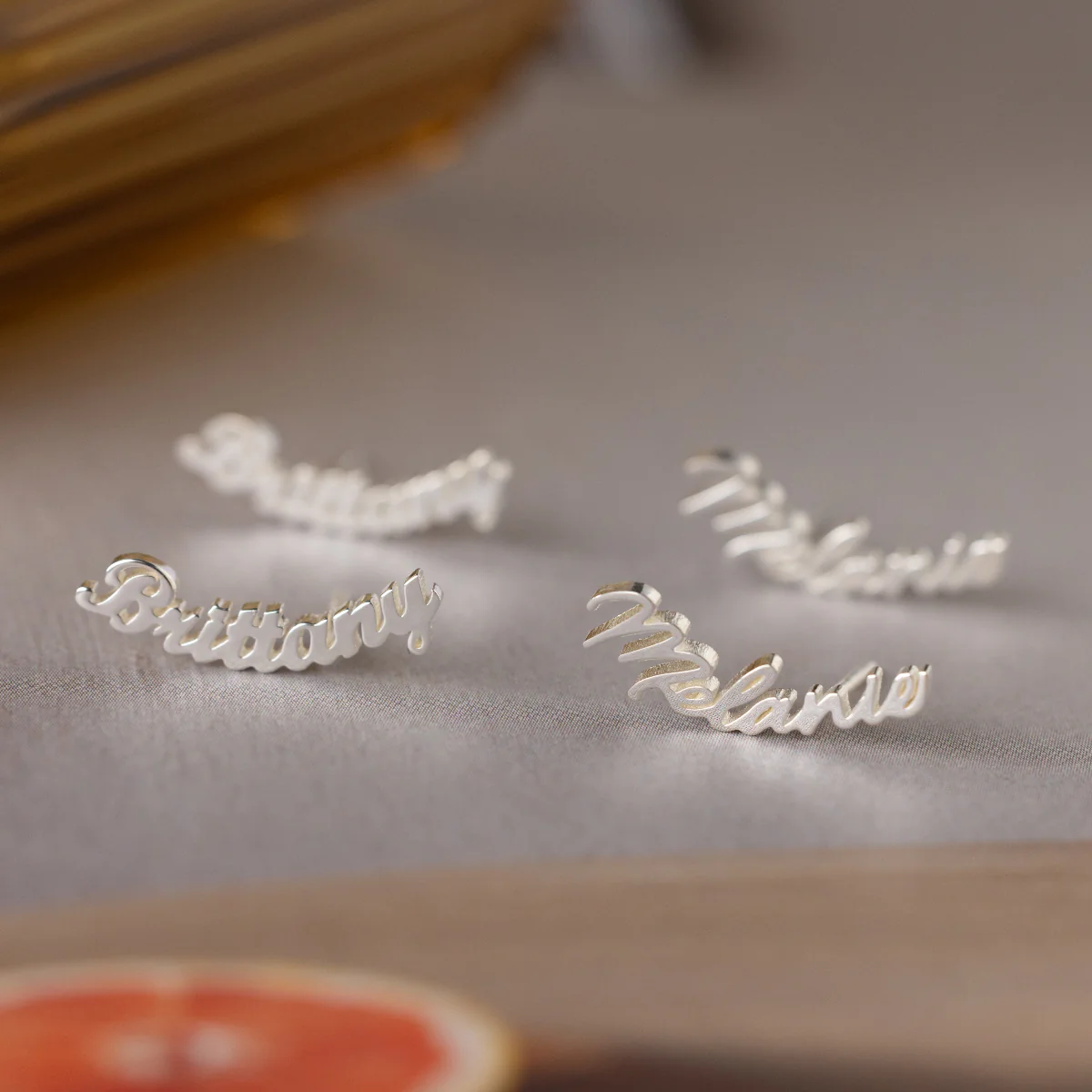 London Name Earrings in Silver - Image 3