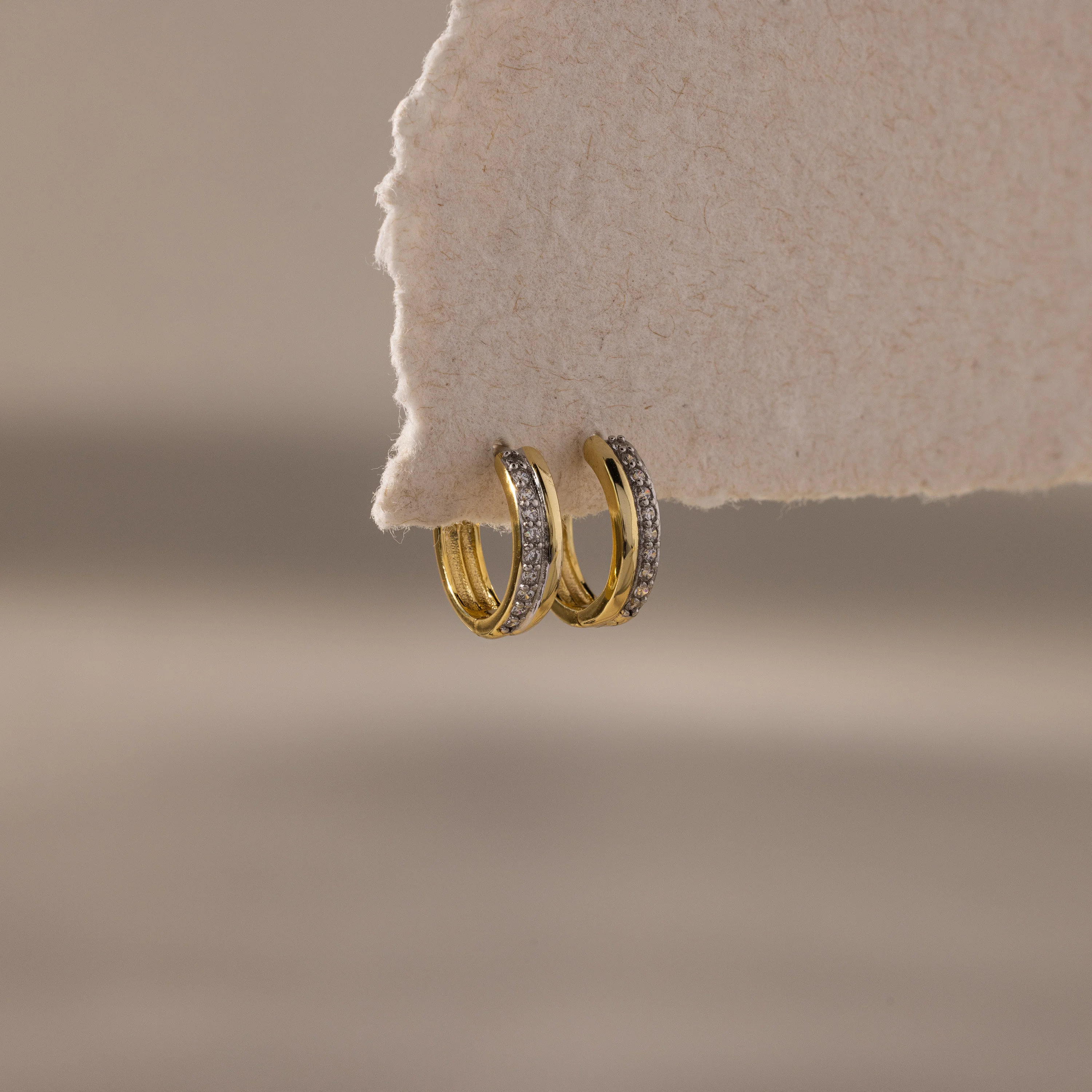 Half Pave Huggies in 18K Gold