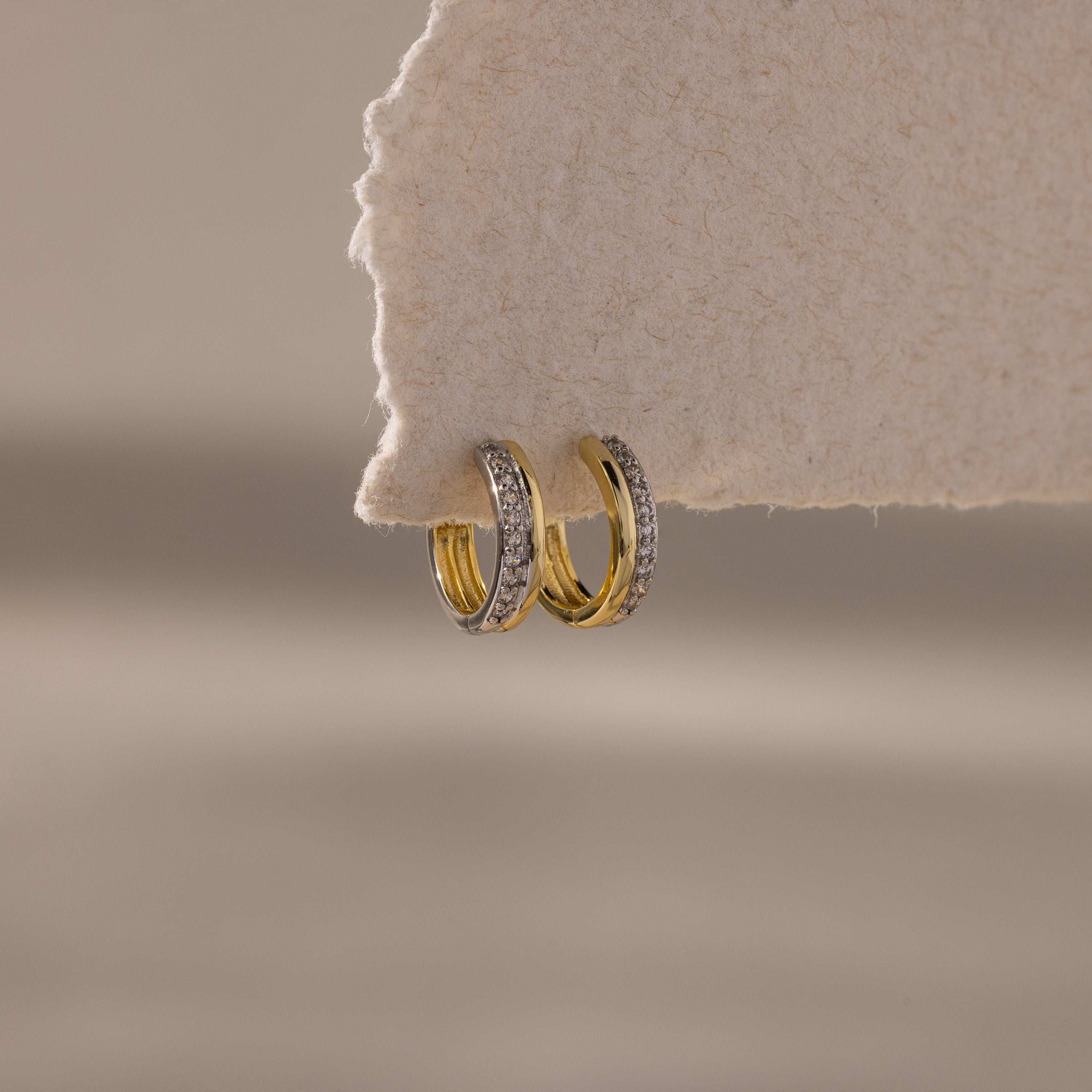 Half Pave Huggies in Mixed Metal