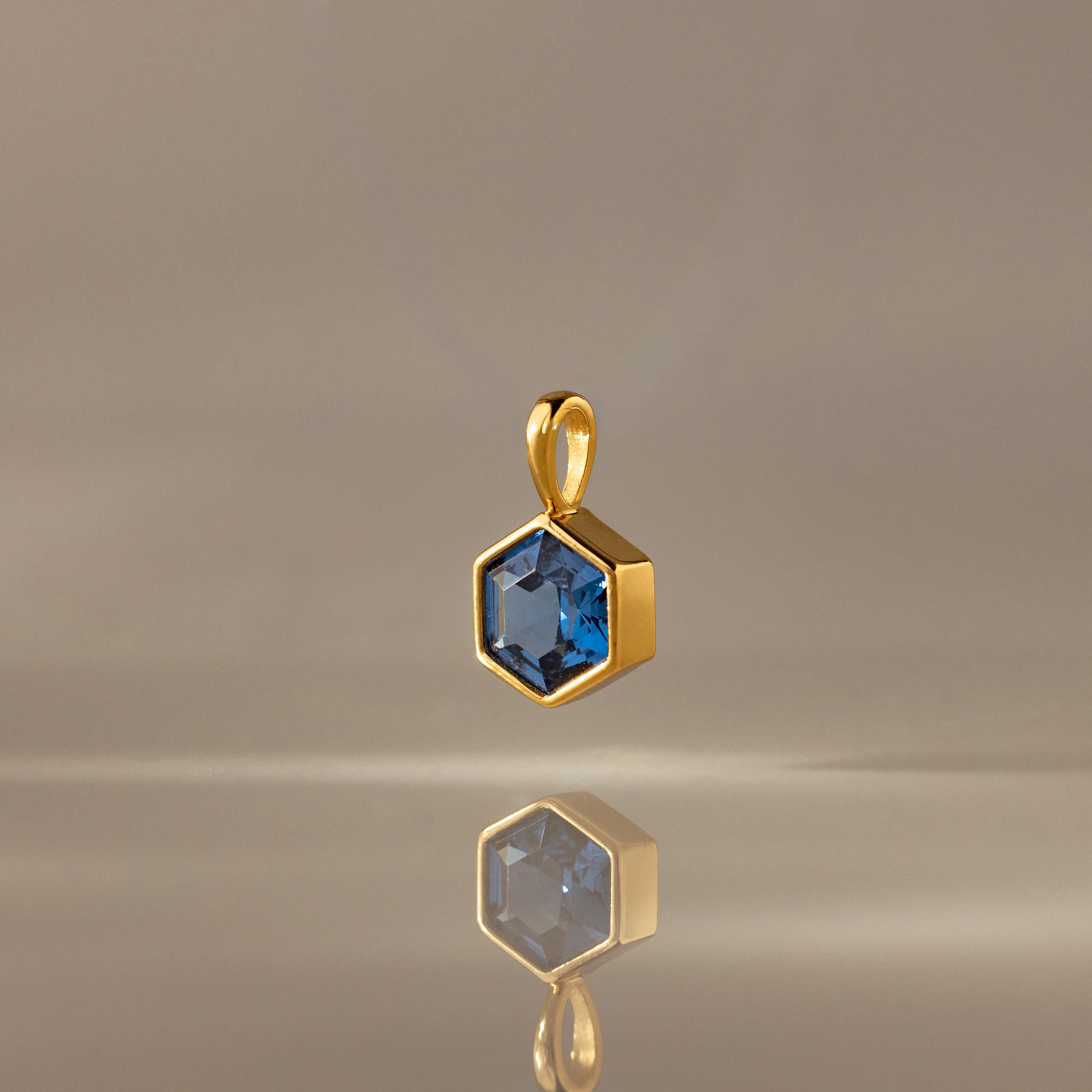 Hexagon Blue Zircon Charm