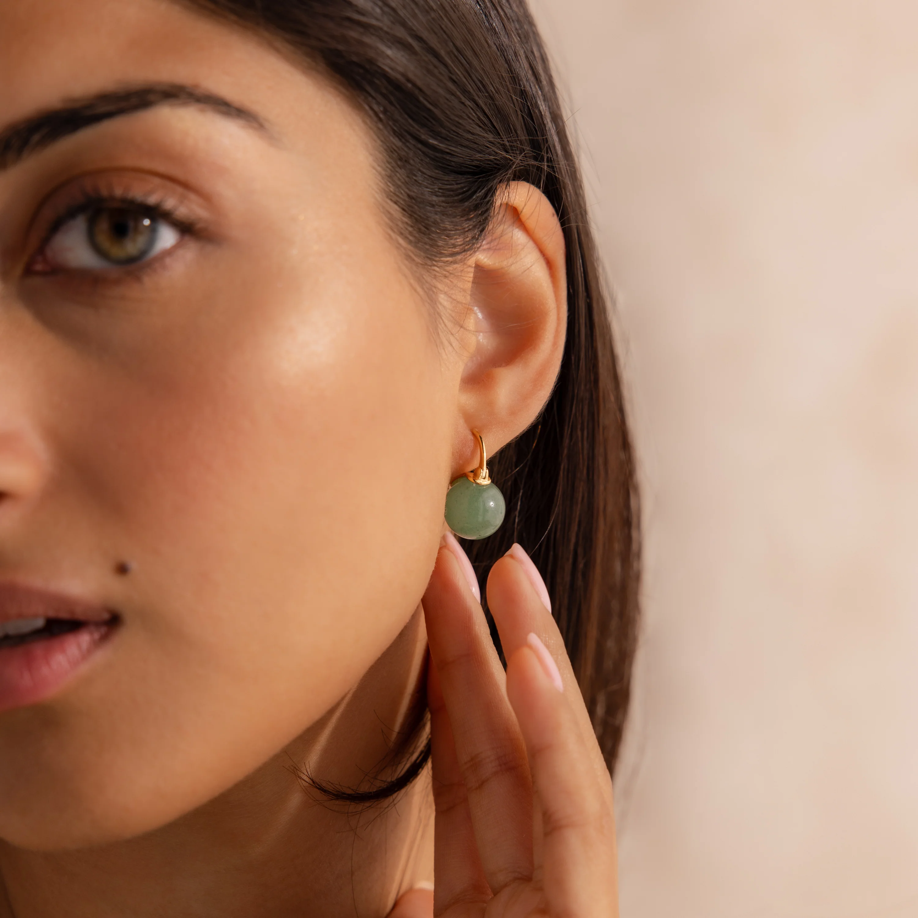 Jade Dome Drop Earrings in 18K Gold - Image 2