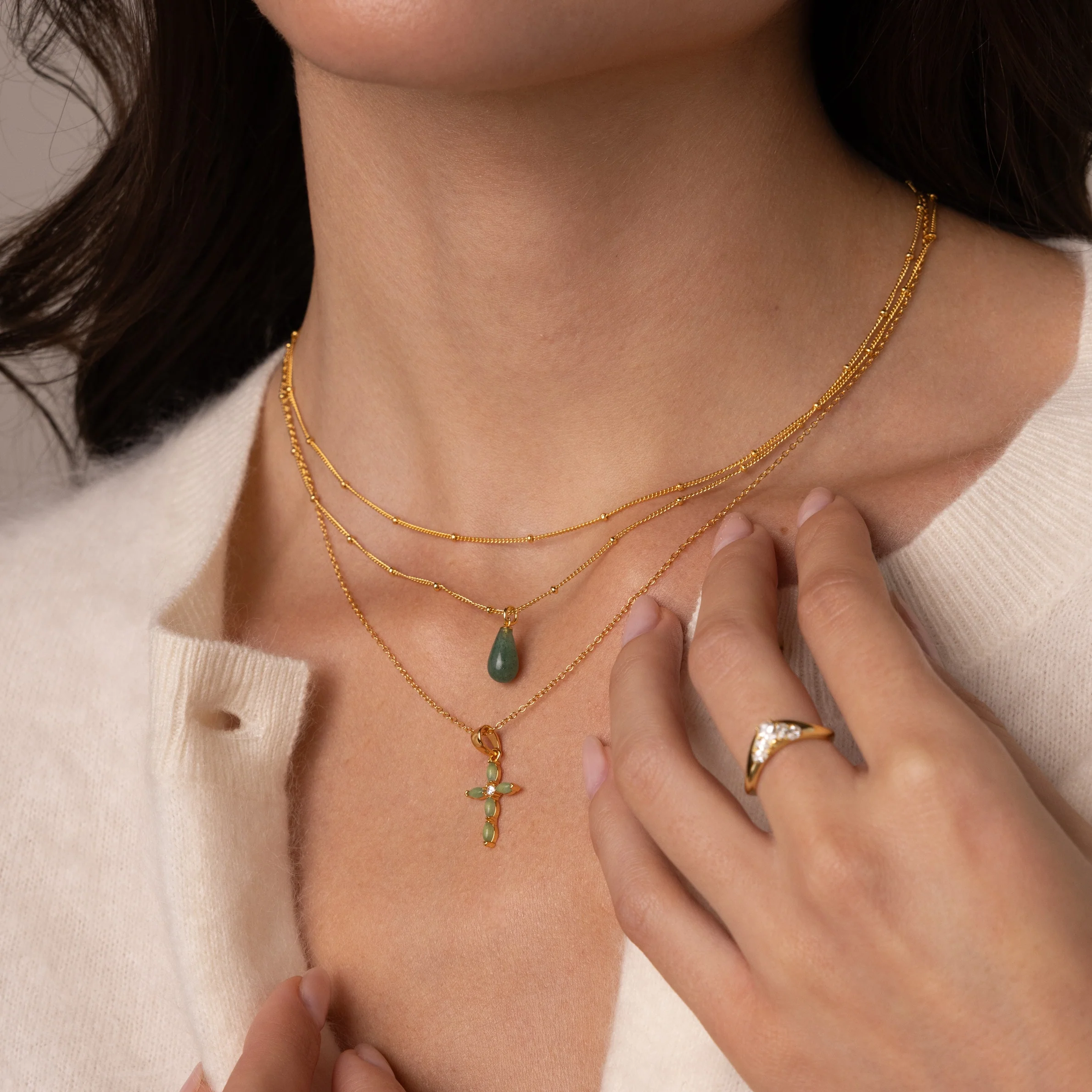 Jade Drop Necklace in Silver - Image 6