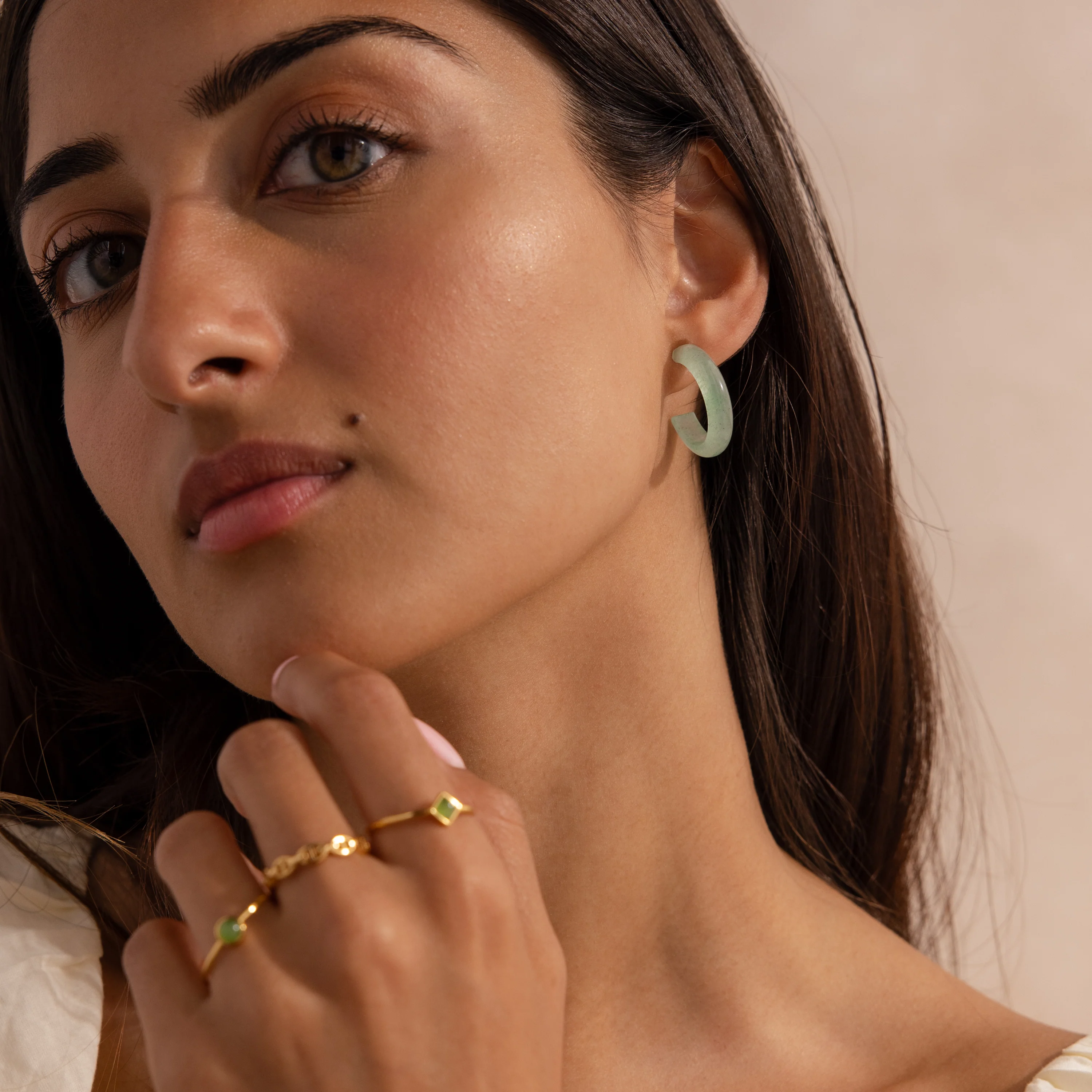 Jade Hoop Earrings in 18K Gold - Image 4