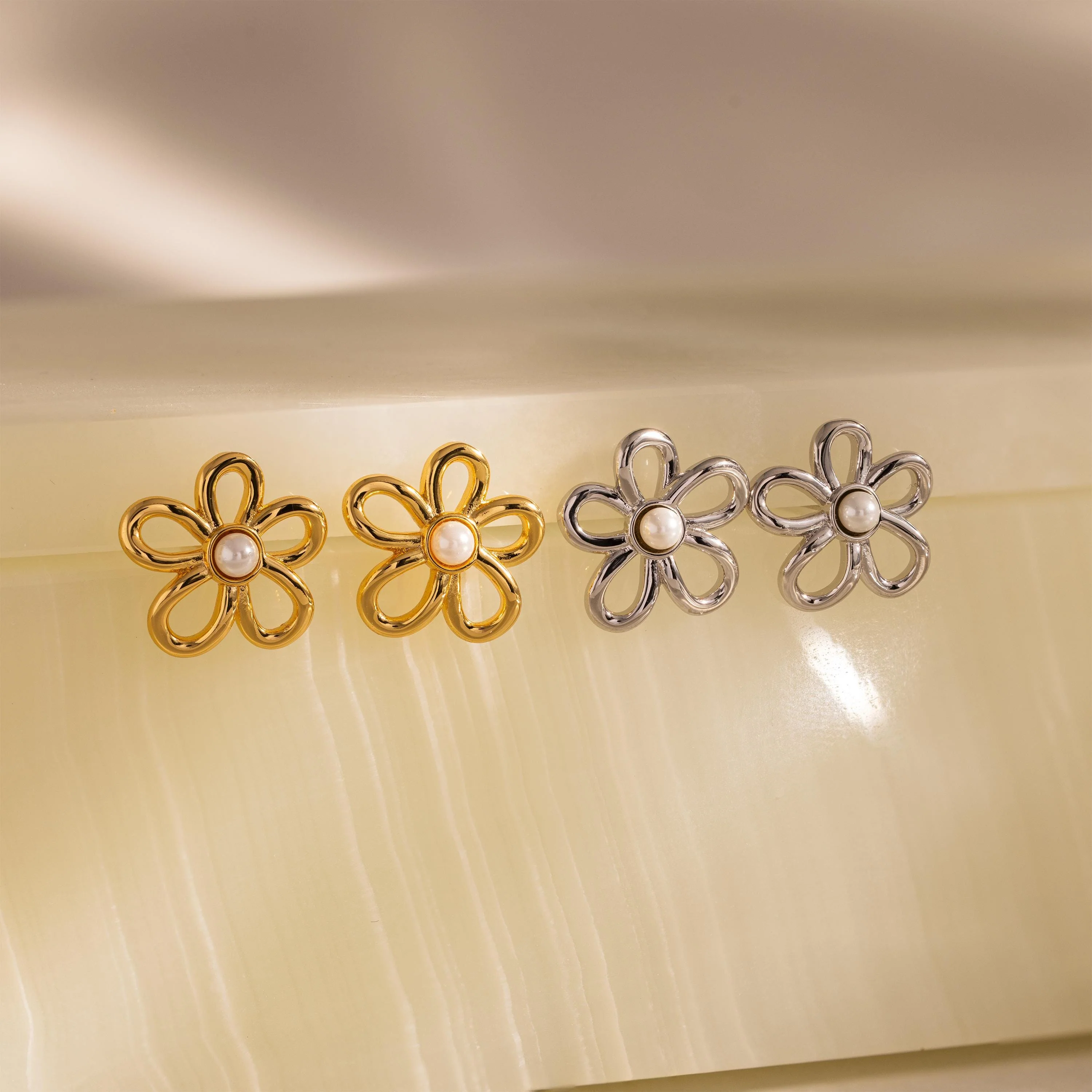 Lila Flower Pearl Studs - Image 4