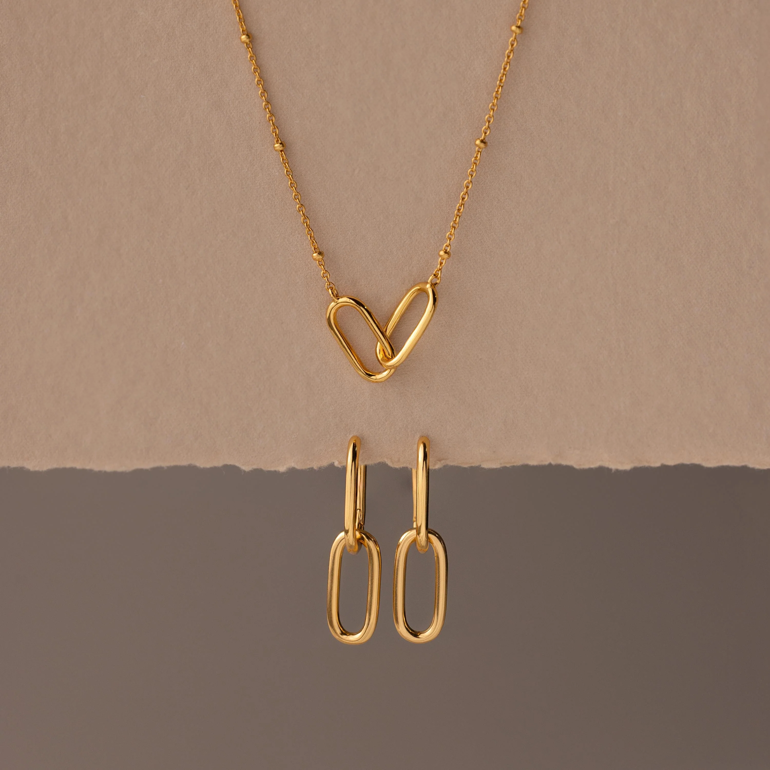Linked Charm Necklace and Earrings Set