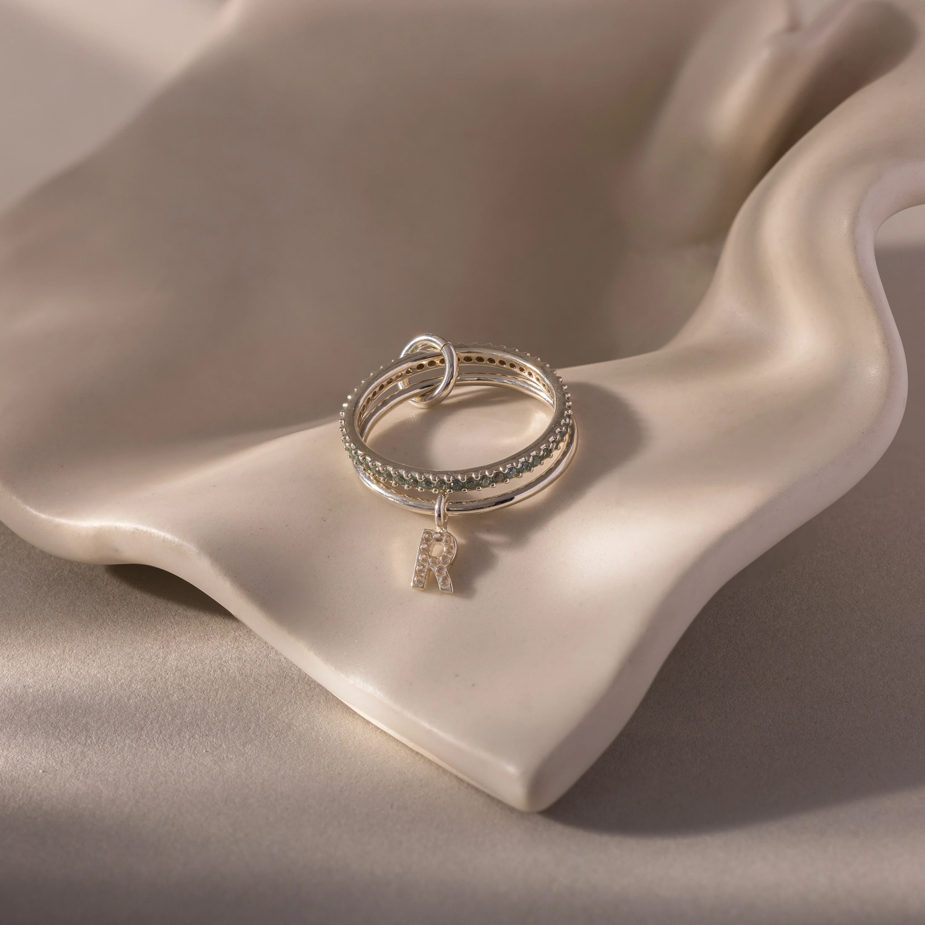 Linked Initial Birthstone Ring Set - Image 5