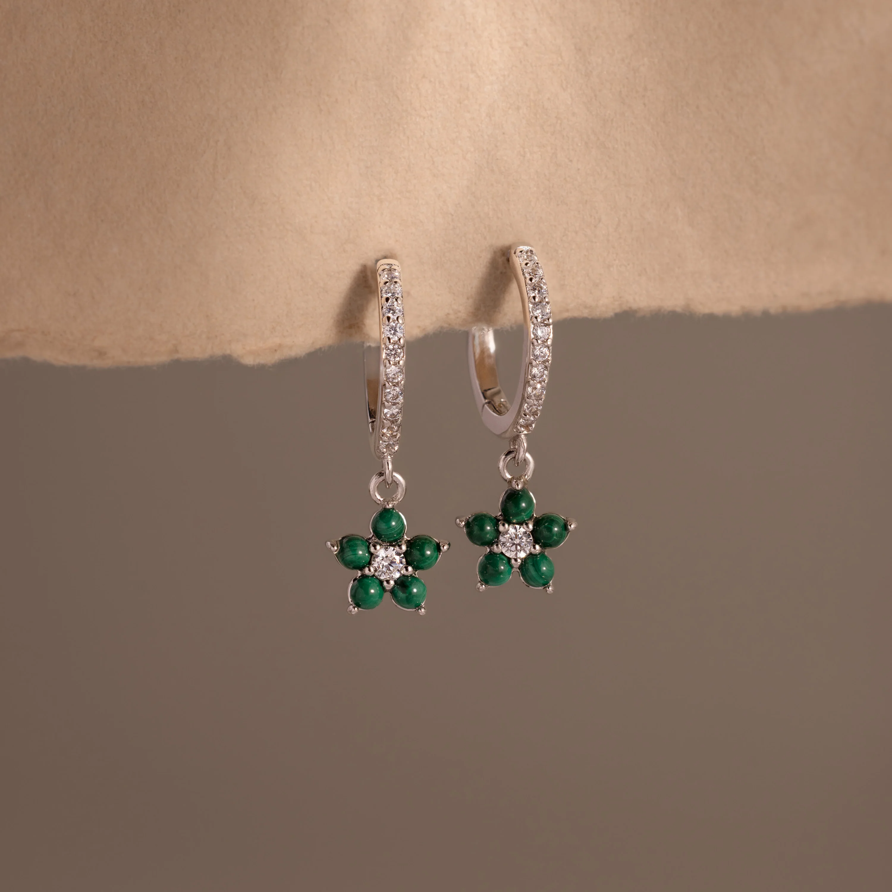 Malachite Blossom Drop Huggies - Image 4