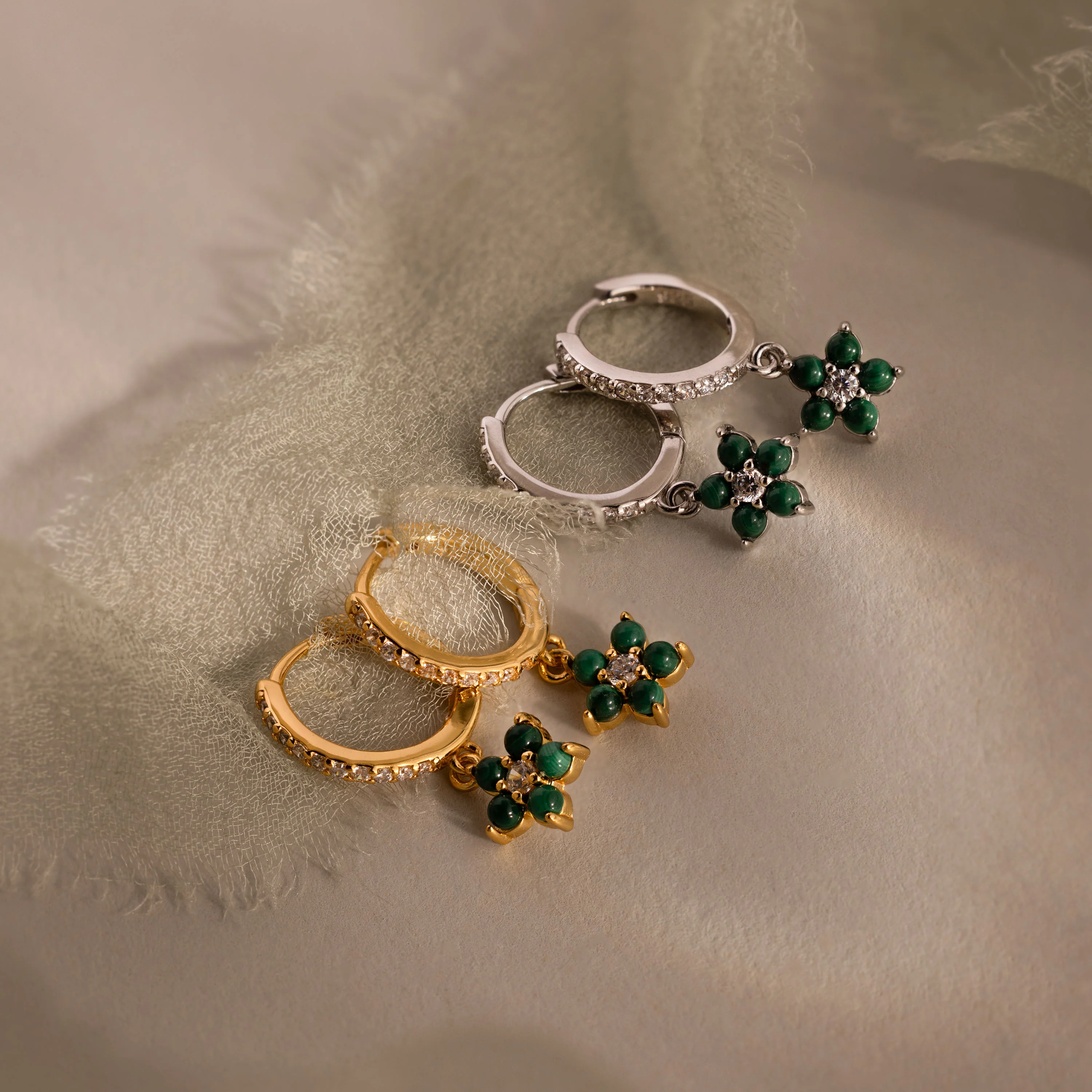 Malachite Blossom Drop Huggies - Image 6