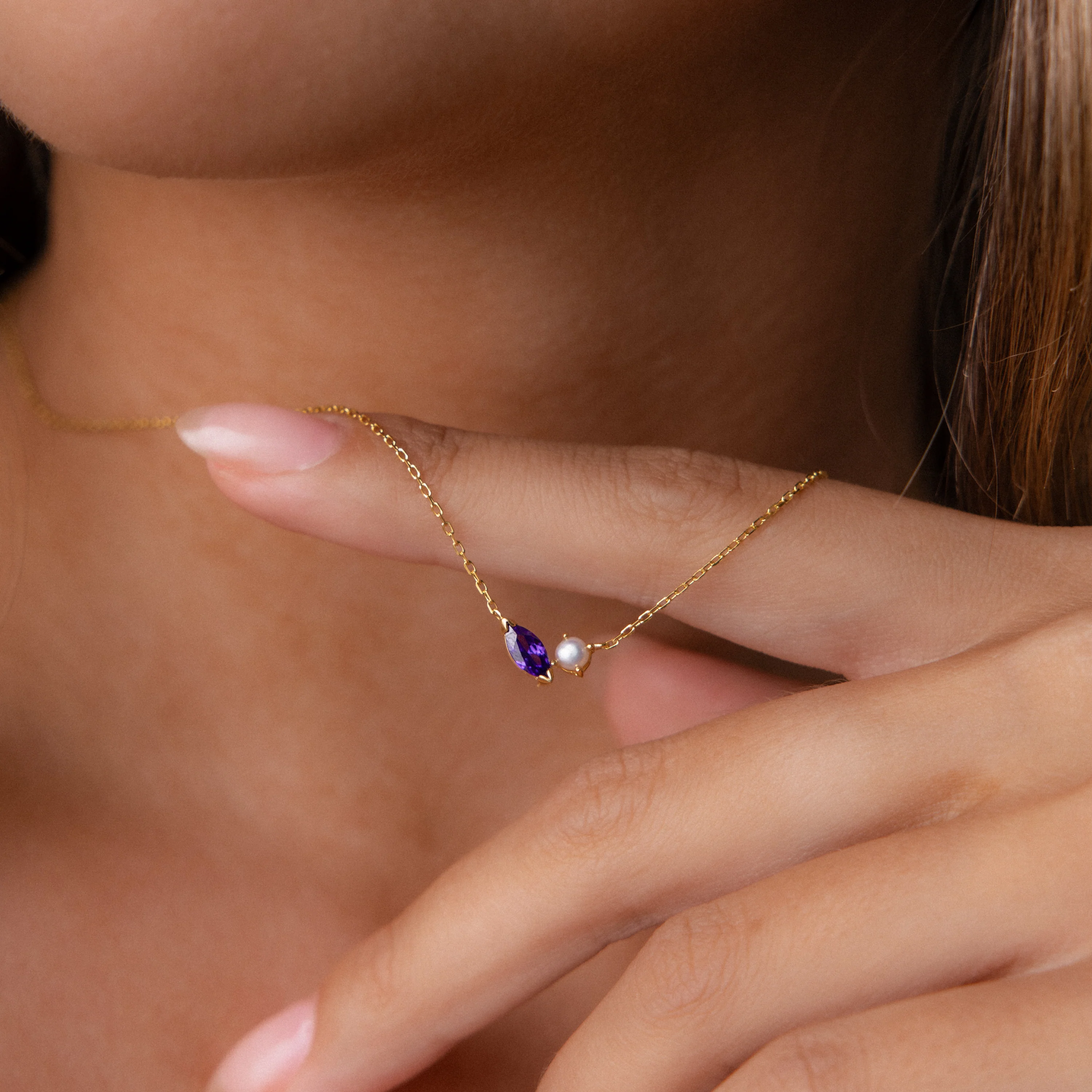 Marquise Birthstone & Pearl Necklace - Image 2