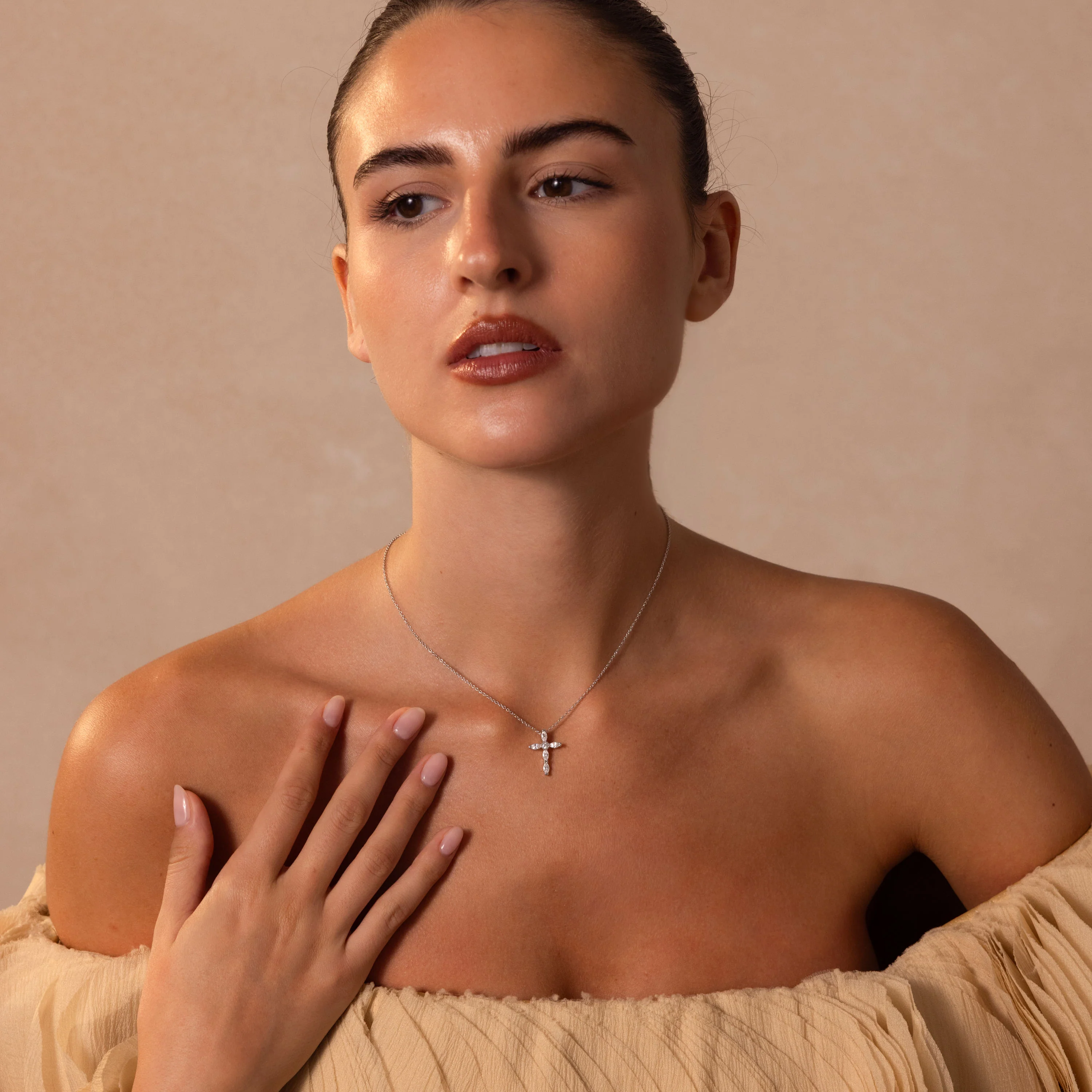 Marquise Diamond Cross Necklace - Image 4