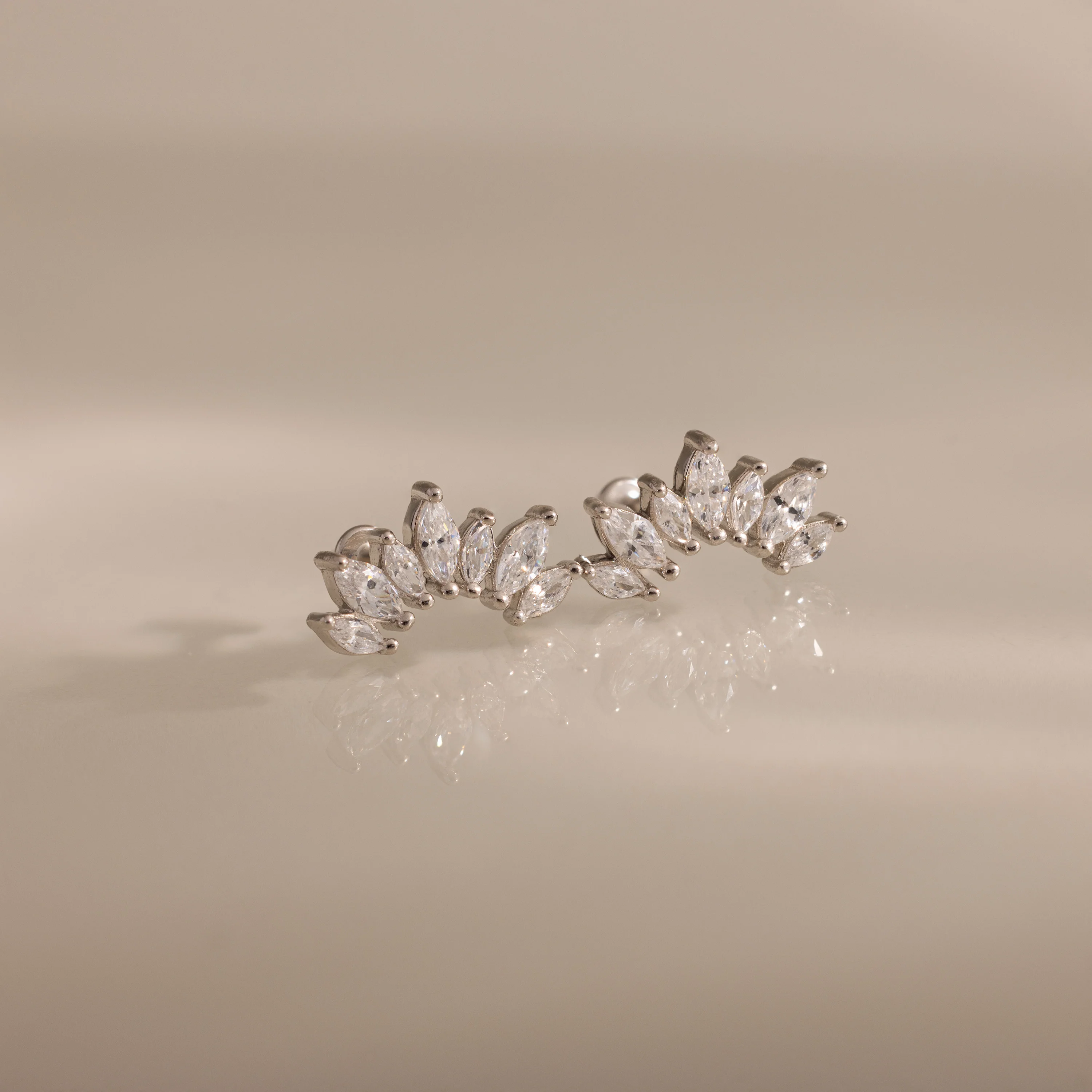 Marquise Diamond Flatback Climbers in Silver