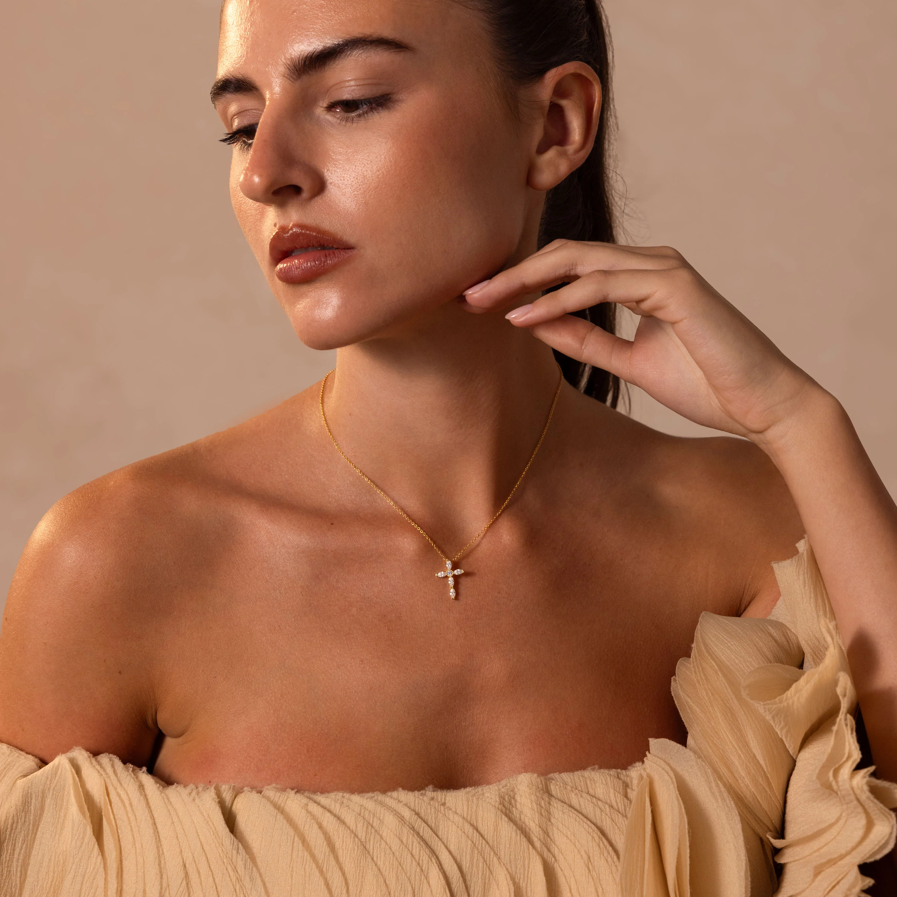 Marquise Gemstone Cross Necklace - Image 10