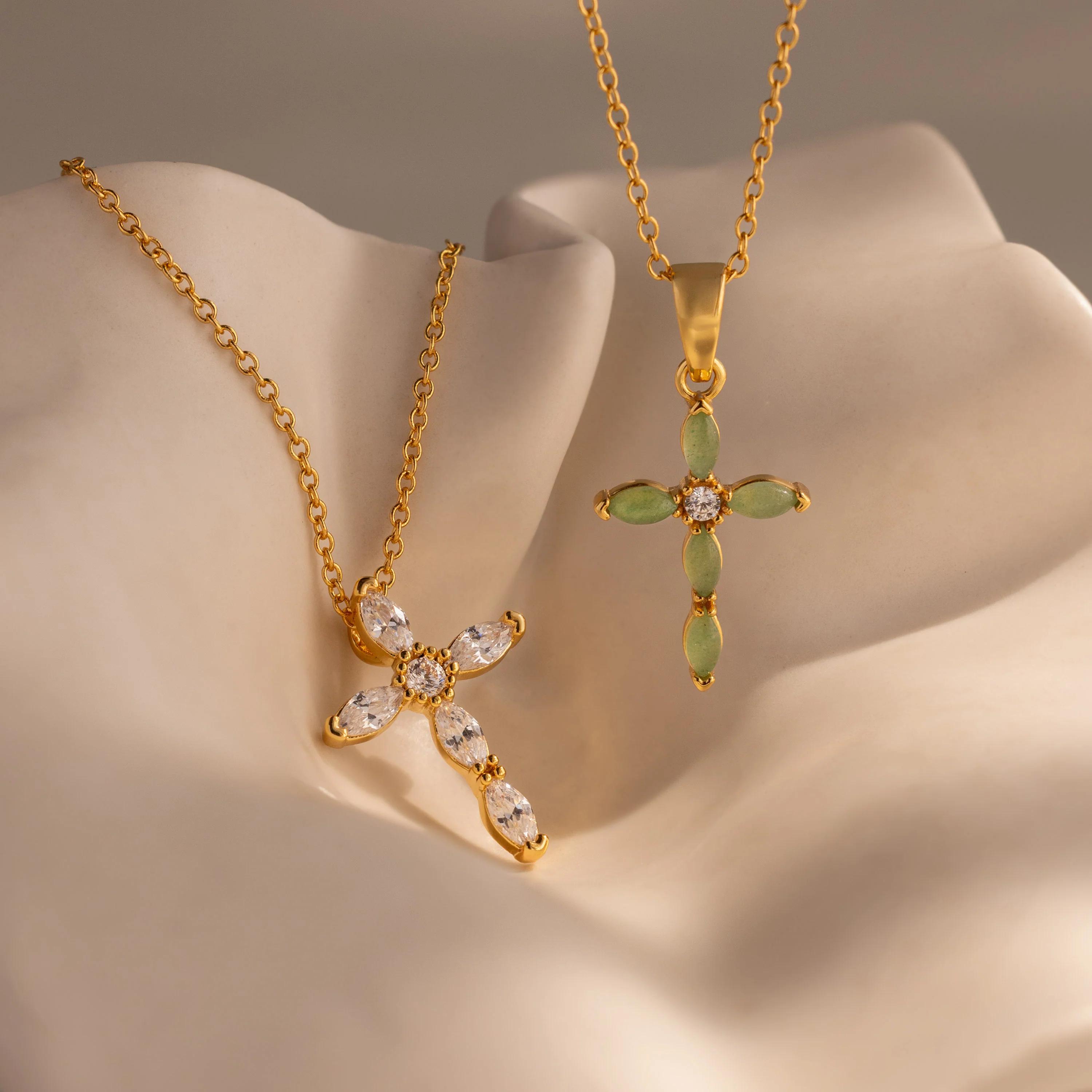 Marquise Gemstone Cross Necklace - Image 11