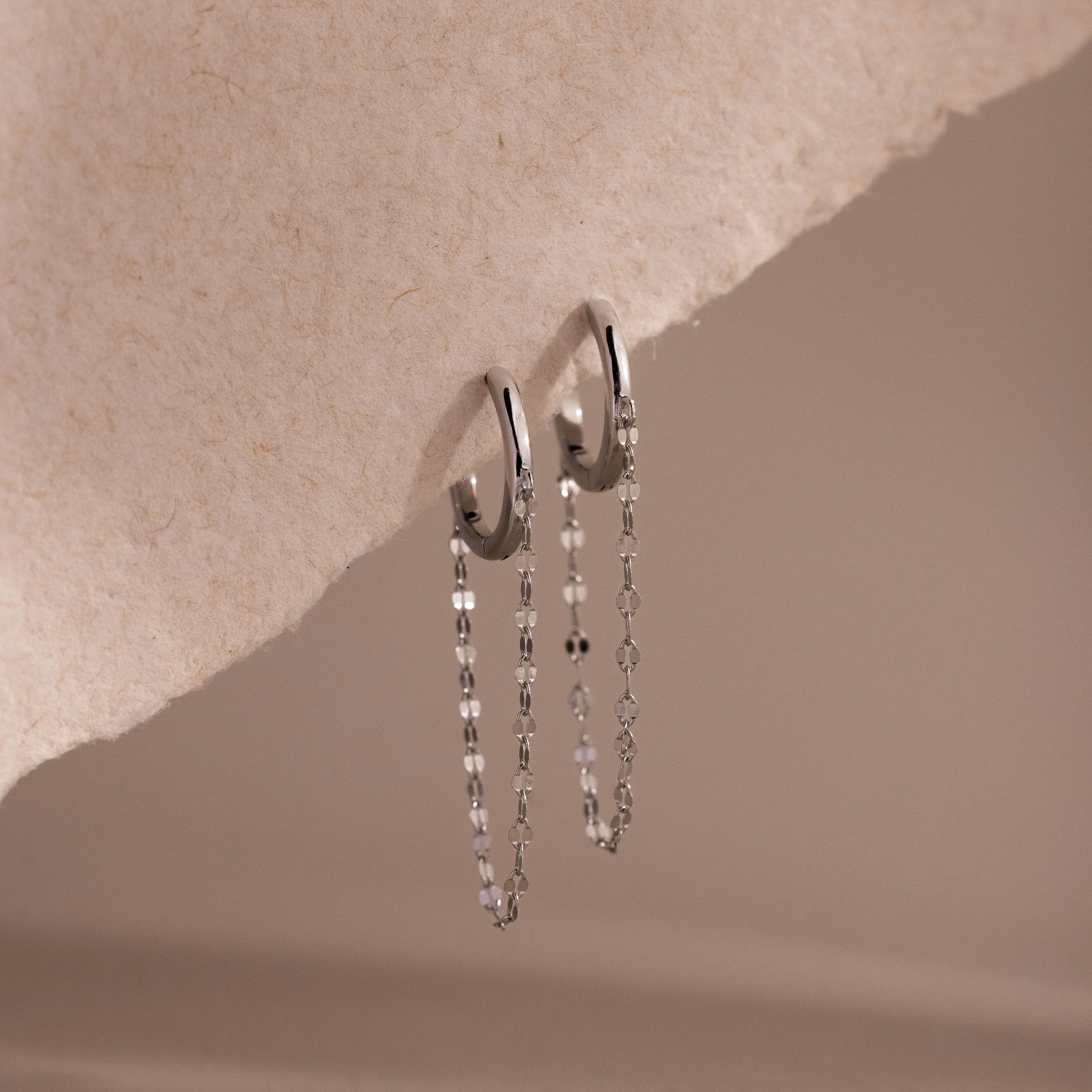 Mirror Chain Huggies in Silver