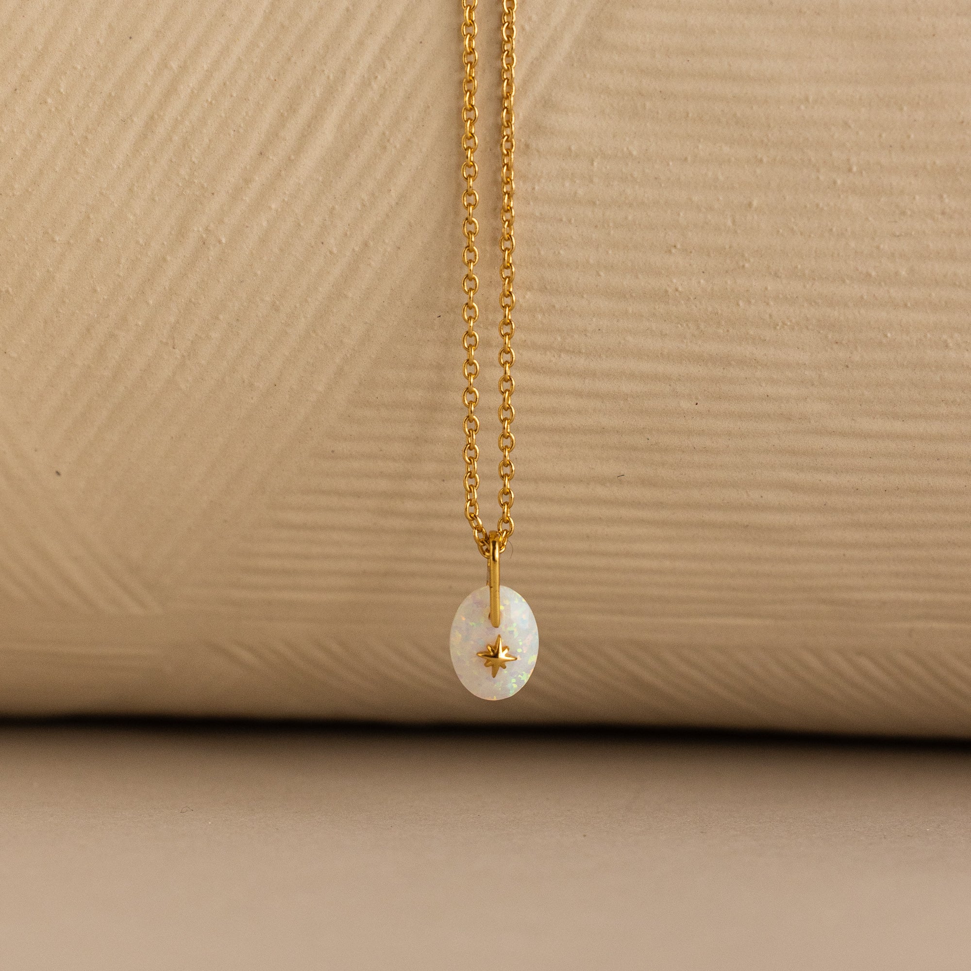 North Star Birthstone Signet Necklace in Opal