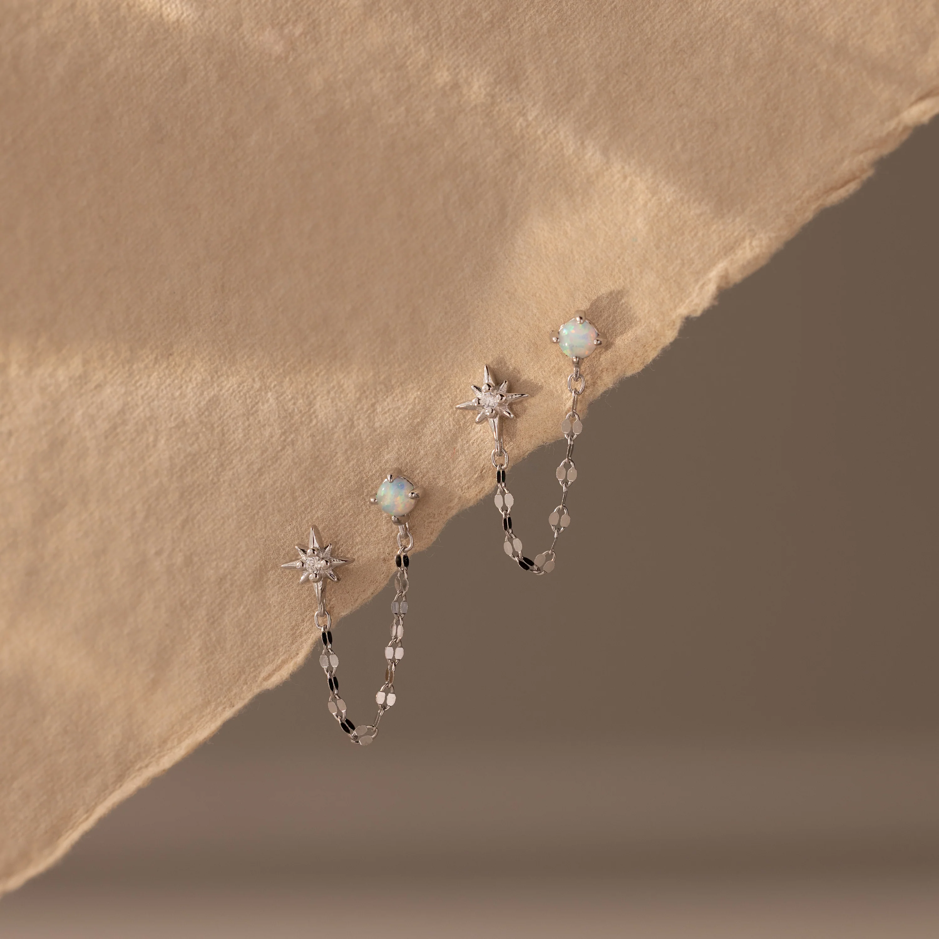 Opal & Star Duo Chain Studs in Silver