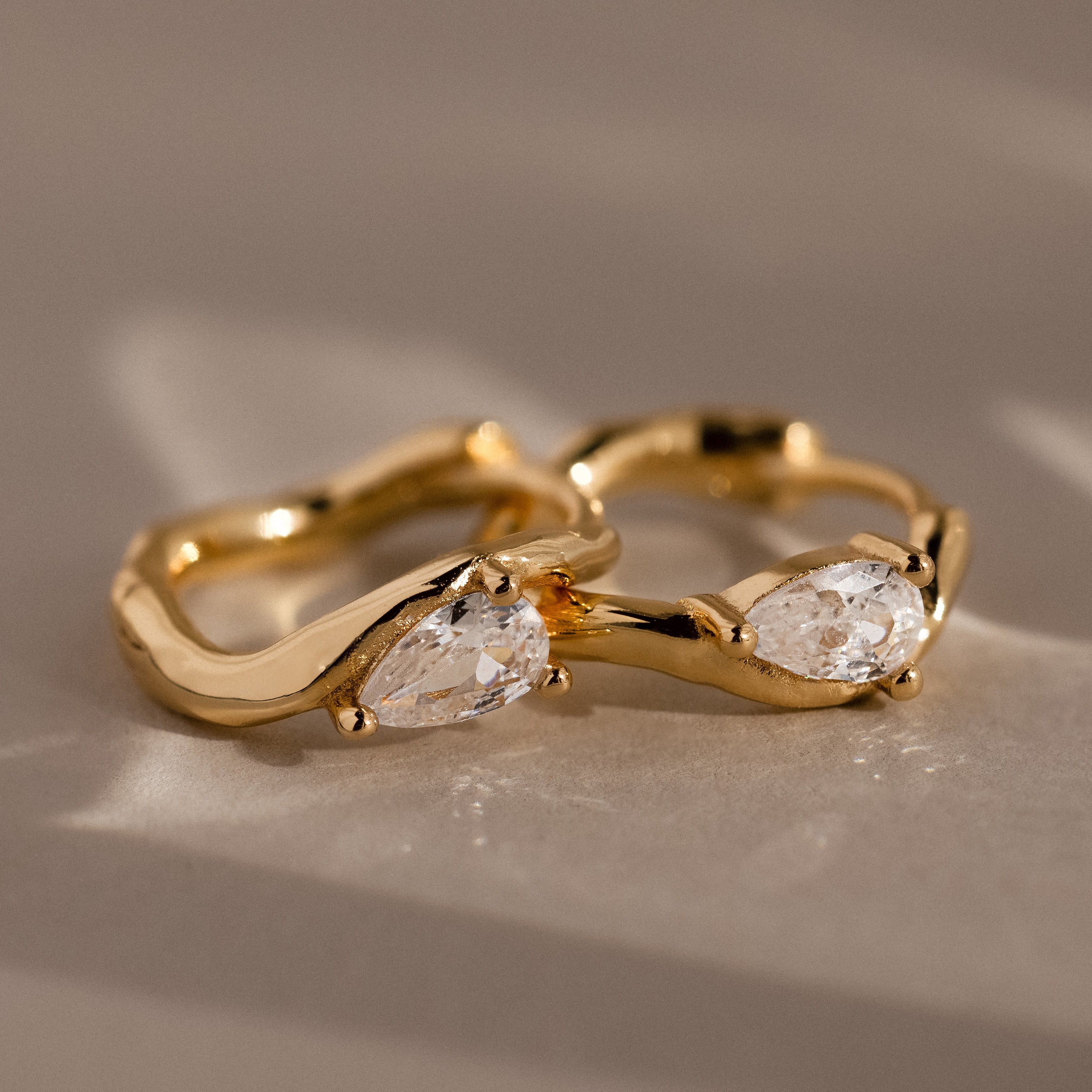 Organic Diamond Teardrop Hoops in 18K Gold
