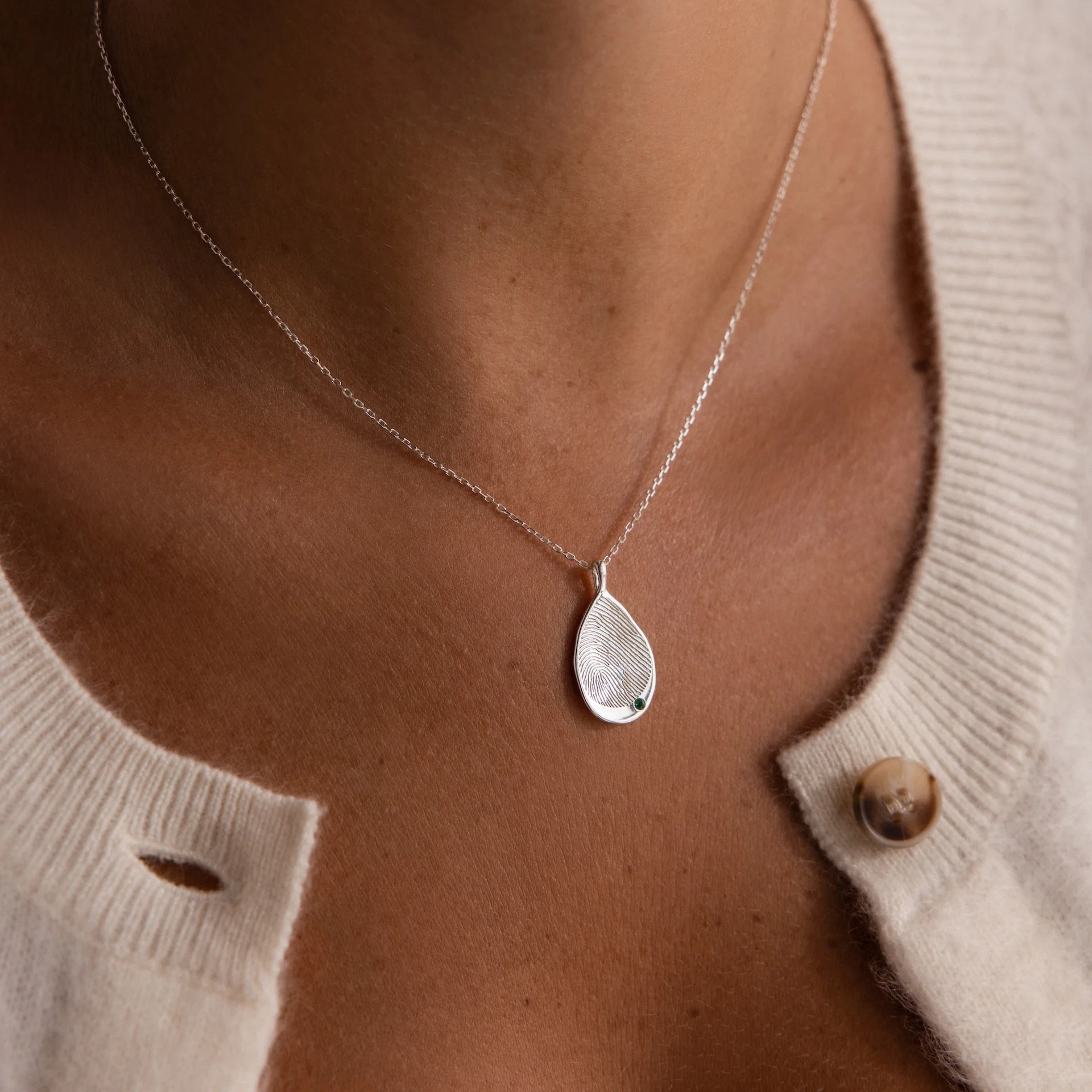 Organic Fingerprint Teardrop Necklace - Image 4