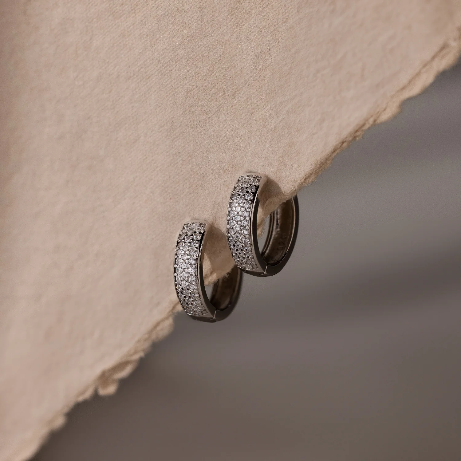 Pave Diamond Huggies in Silver - Image 3